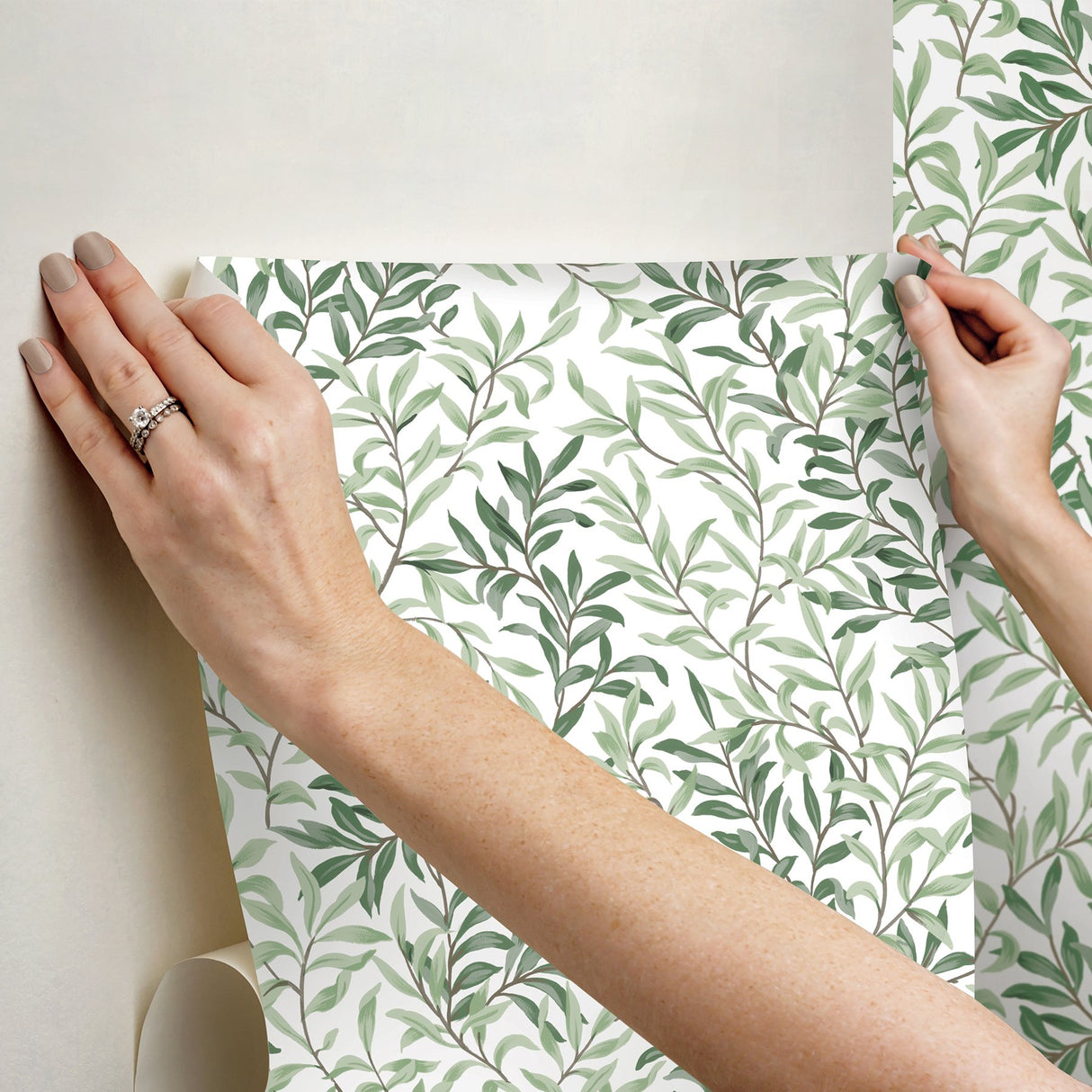 Terrace Vines Herb Green Peel & Stick Wallpaper with Botanical Vine Motif - NuWallpaper NUS6101