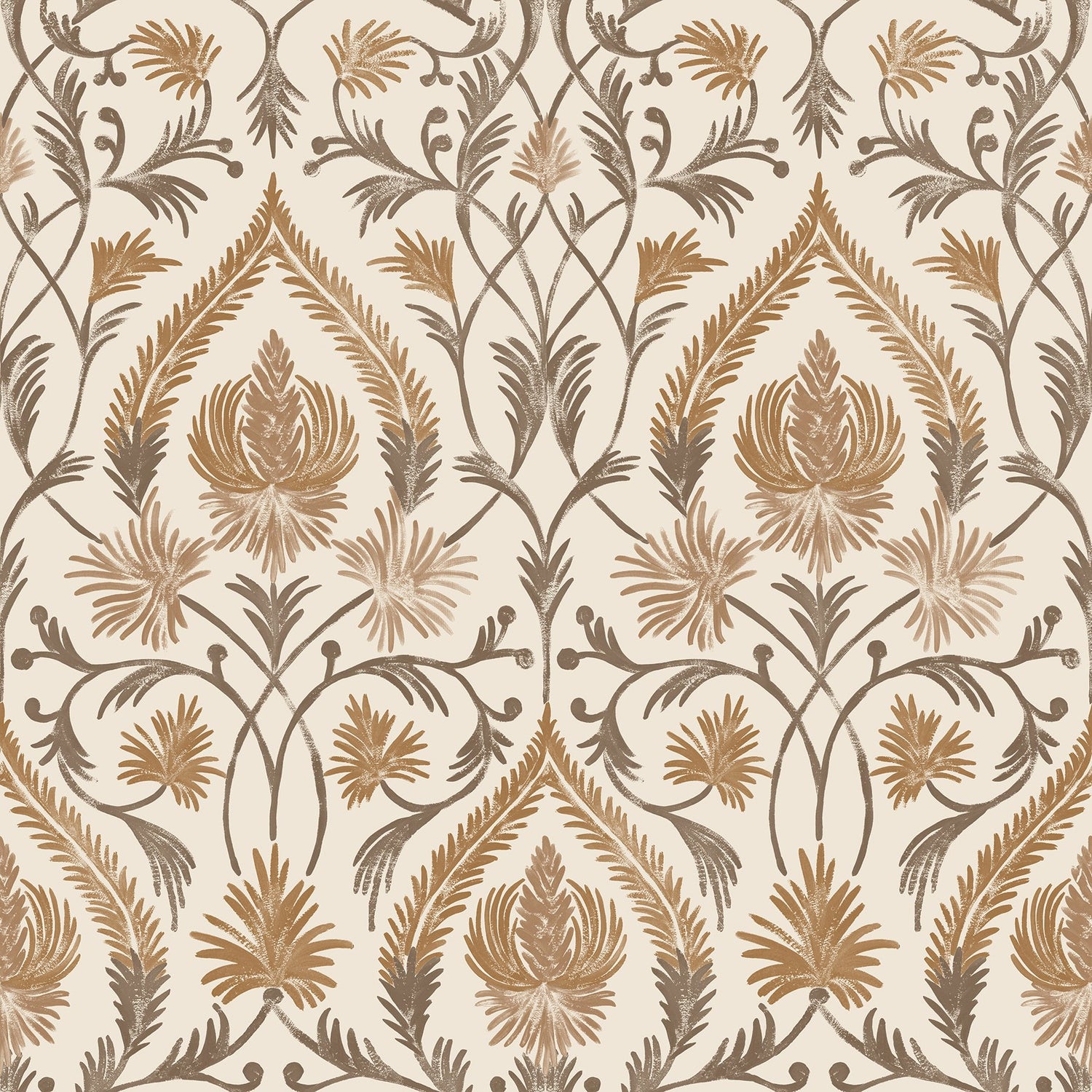 Isle Brown Peel & Stick Wallpaper with Botanical Damask Pattern, Traditional Style - NuWallpaper NUS6191