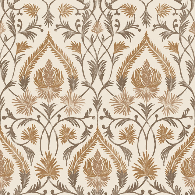 Isle Brown Peel & Stick Wallpaper with Botanical Damask Pattern, Traditional Style - NuWallpaper NUS6191