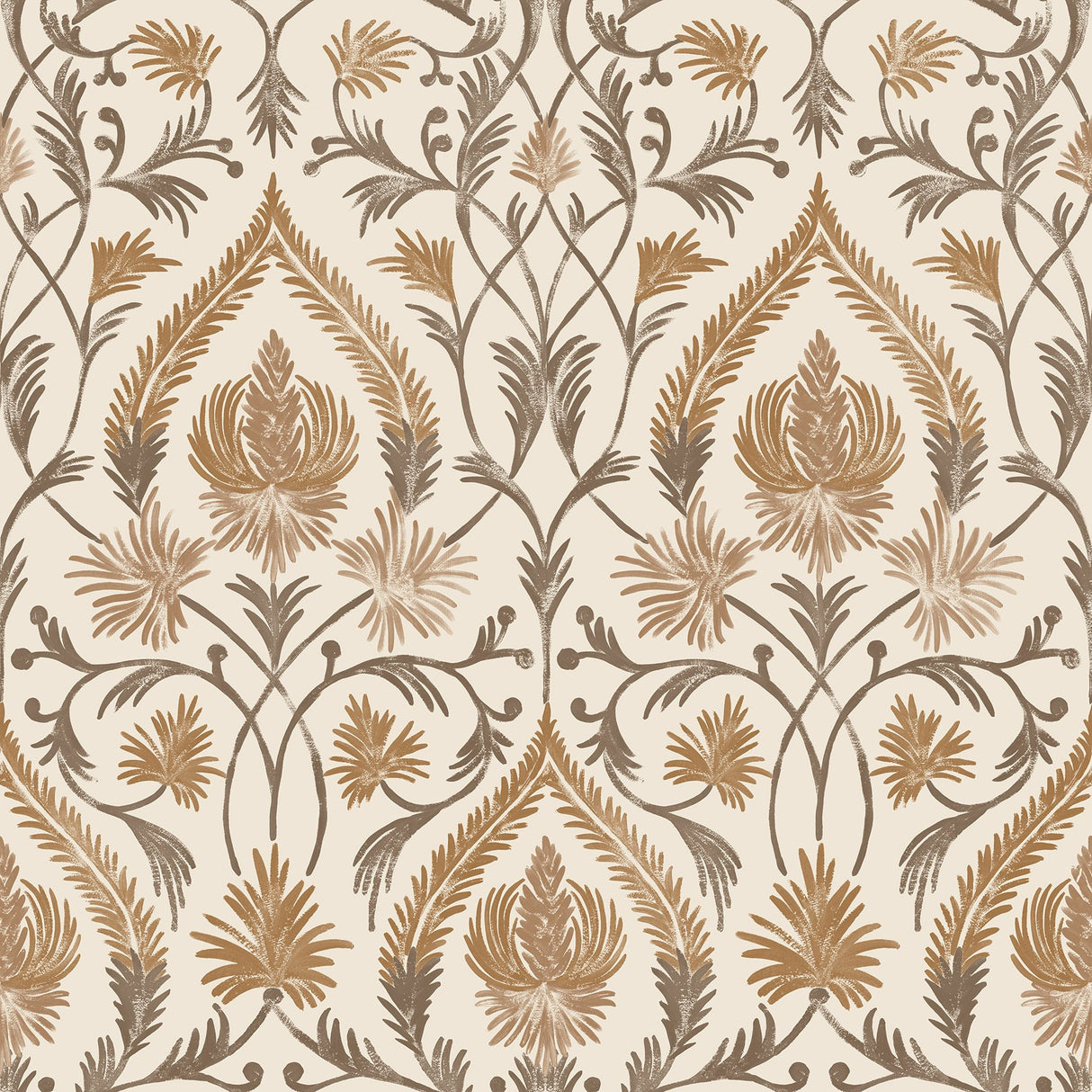 Isle Brown Peel & Stick Wallpaper with Botanical Damask Pattern, Traditional Style - NuWallpaper NUS6191