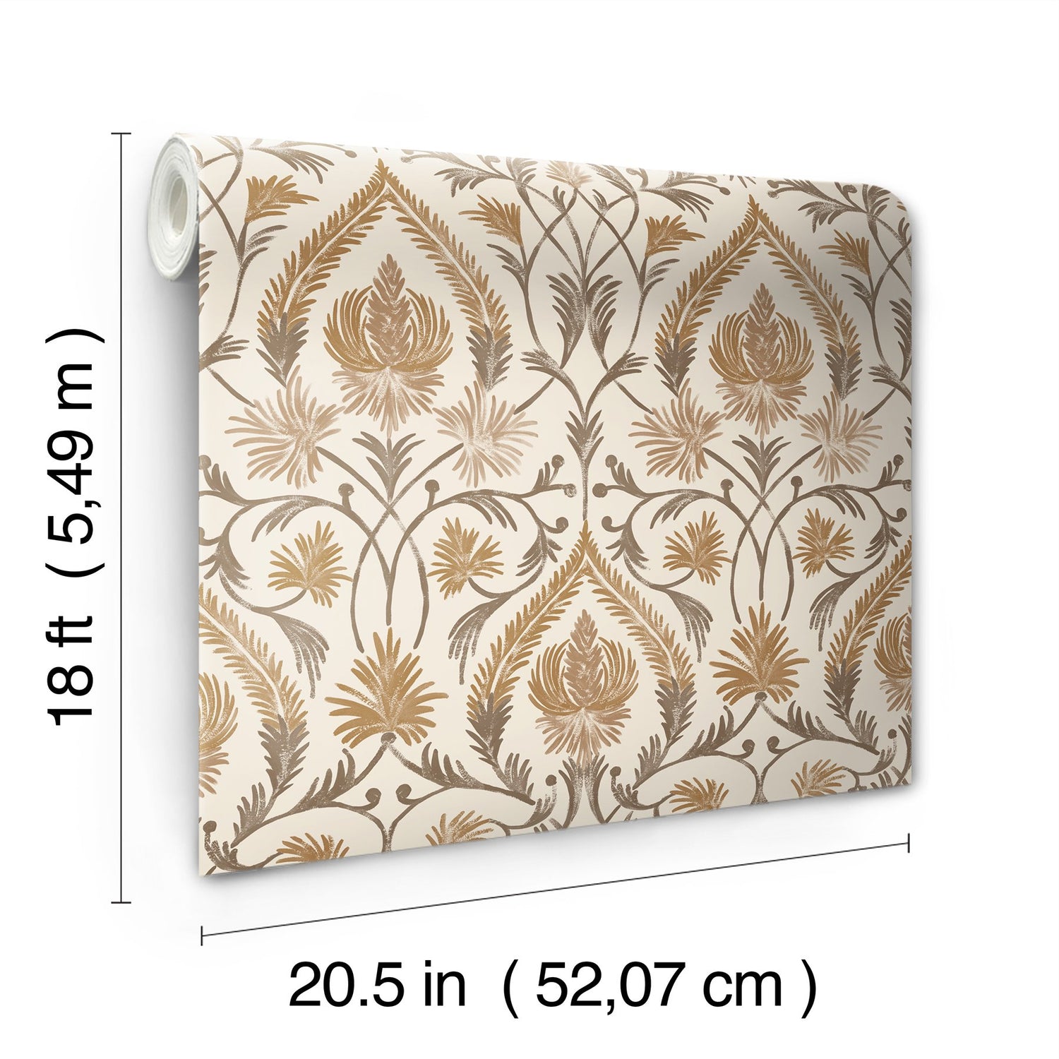 Isle Brown Peel & Stick Wallpaper with Botanical Damask Pattern, Traditional Style - NuWallpaper NUS6191