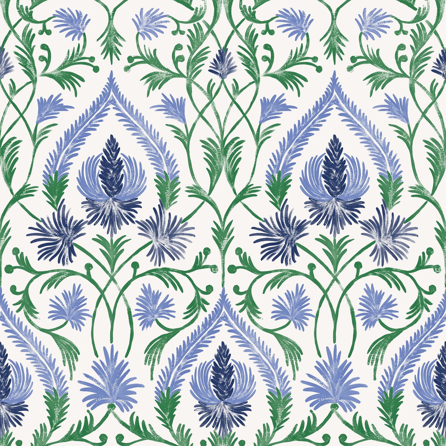 Isle Blue Peel & Stick Wallpaper with Botanical Damask Pattern - NuWallpaper NUS6192