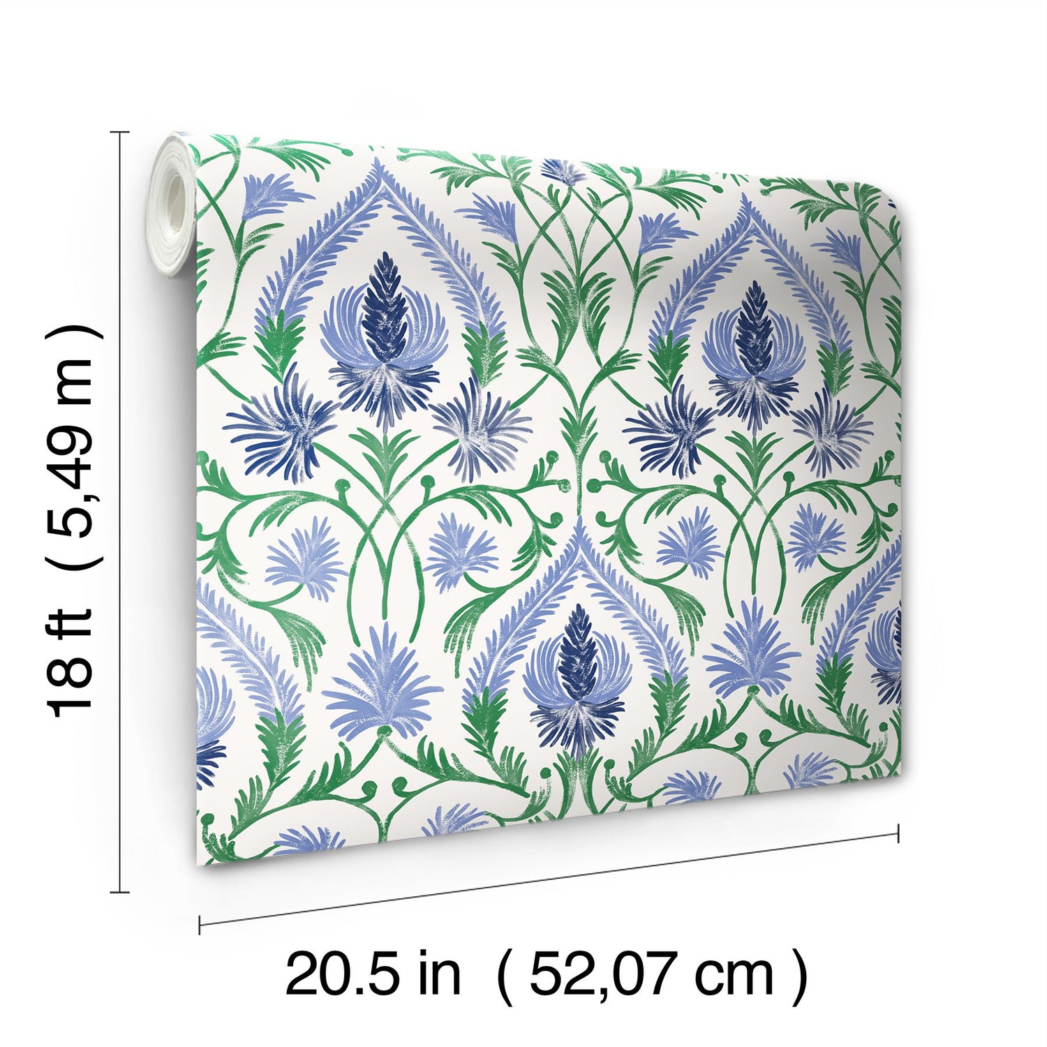 Isle Blue Peel & Stick Wallpaper with Botanical Damask Pattern - NuWallpaper NUS6192