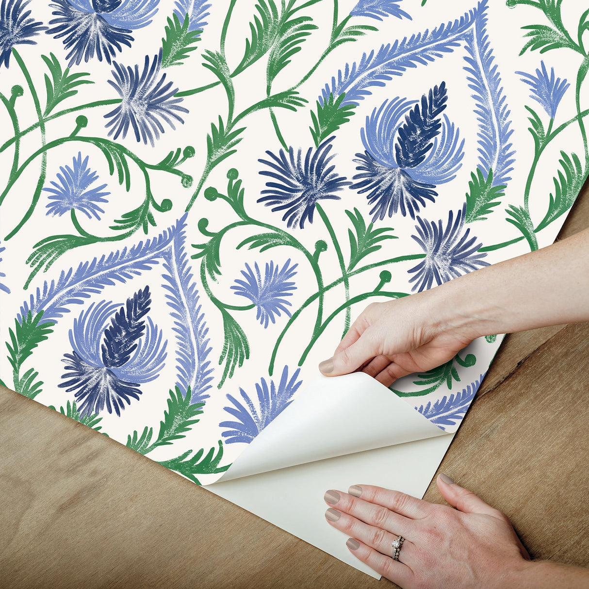 Isle Blue Peel & Stick Wallpaper with Botanical Damask Pattern - NuWallpaper NUS6192