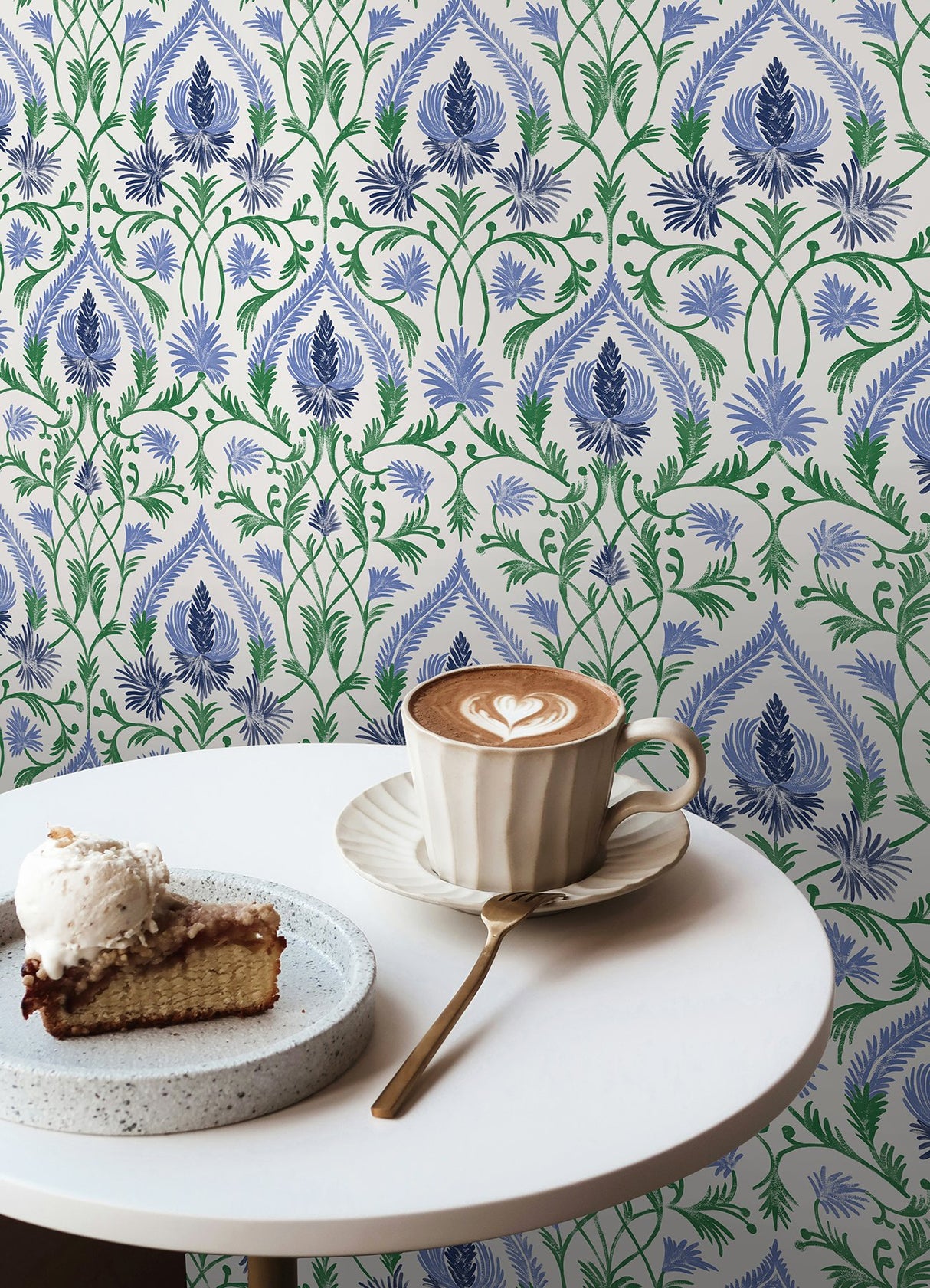Isle Blue Peel & Stick Wallpaper with Botanical Damask Pattern - NuWallpaper NUS6192