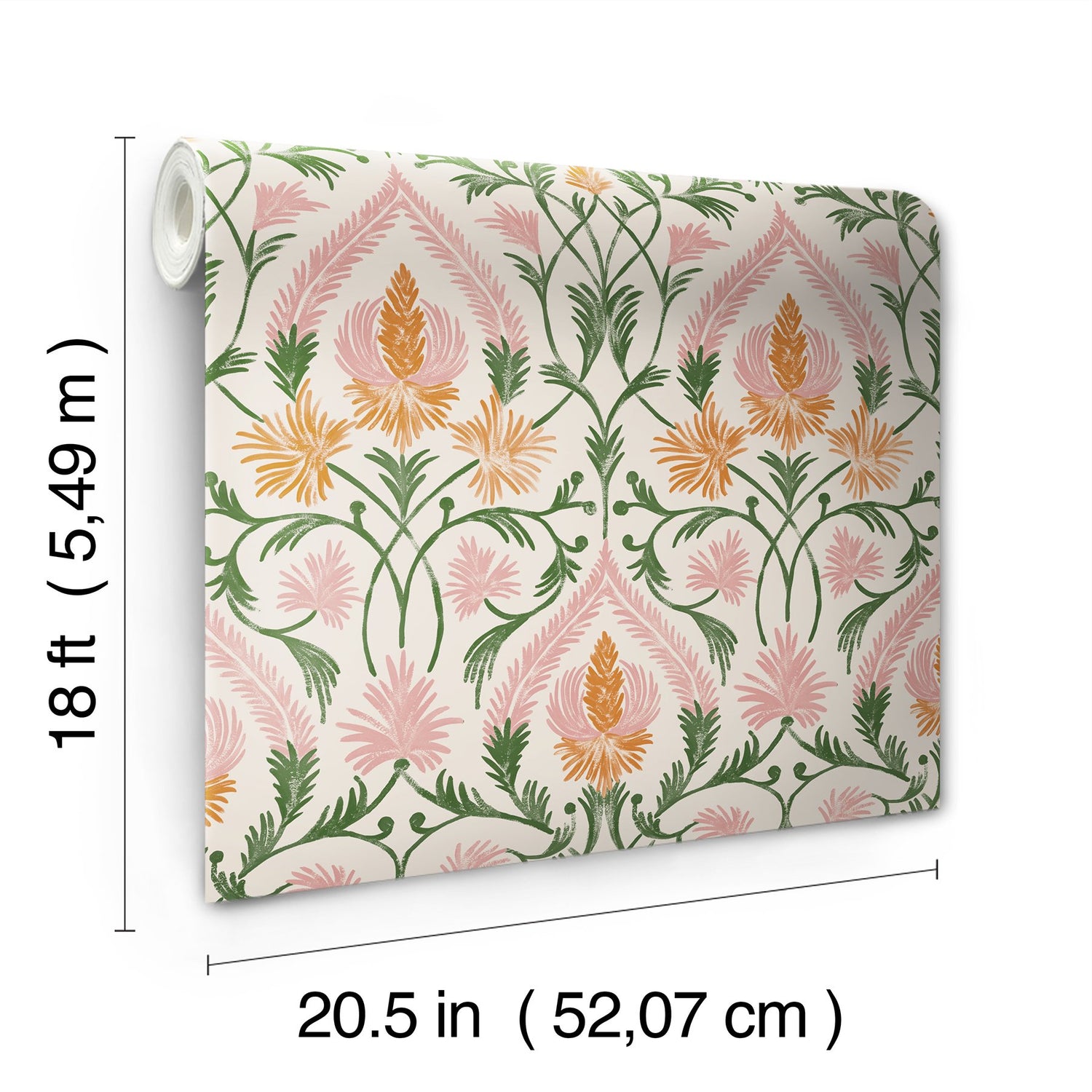 Isle Pink Peel & Stick Wallpaper with Botanical Damask Pattern, Traditional Style - NuWallpaper NUS6193