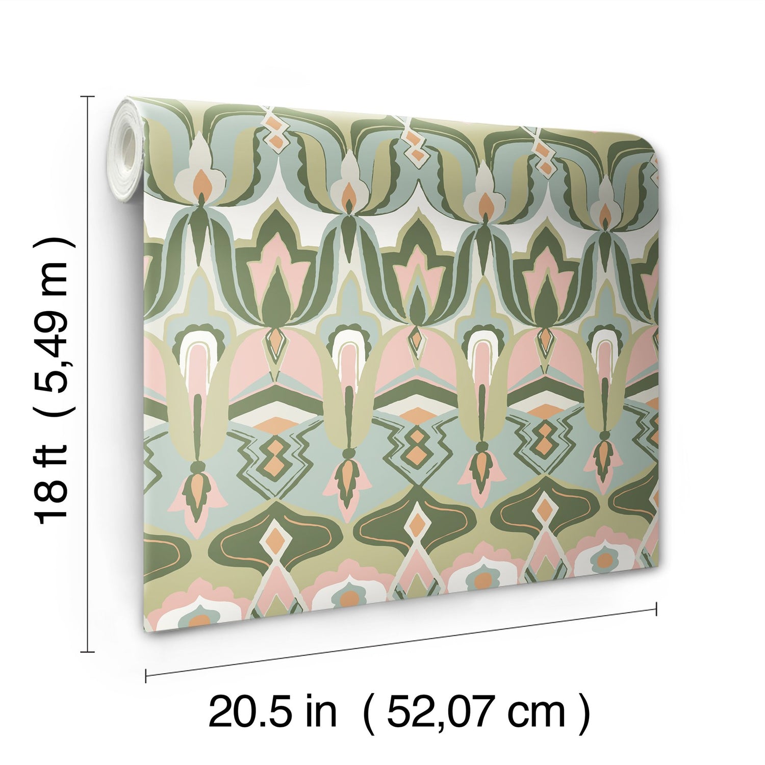 Akira Green Peel & Stick Wallpaper with Bohemian Ogee Graphic Pattern - NuWallpaper NUS6197