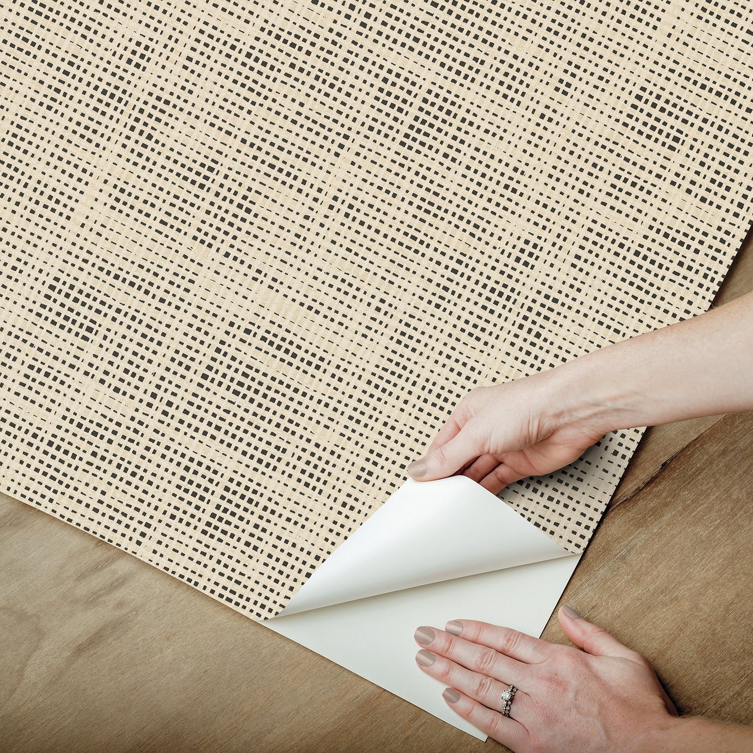 Nolan Black Faux Grasscloth Peel & Stick Wallpaper with Raised Ink Texture - NuWallpaper NUS6199