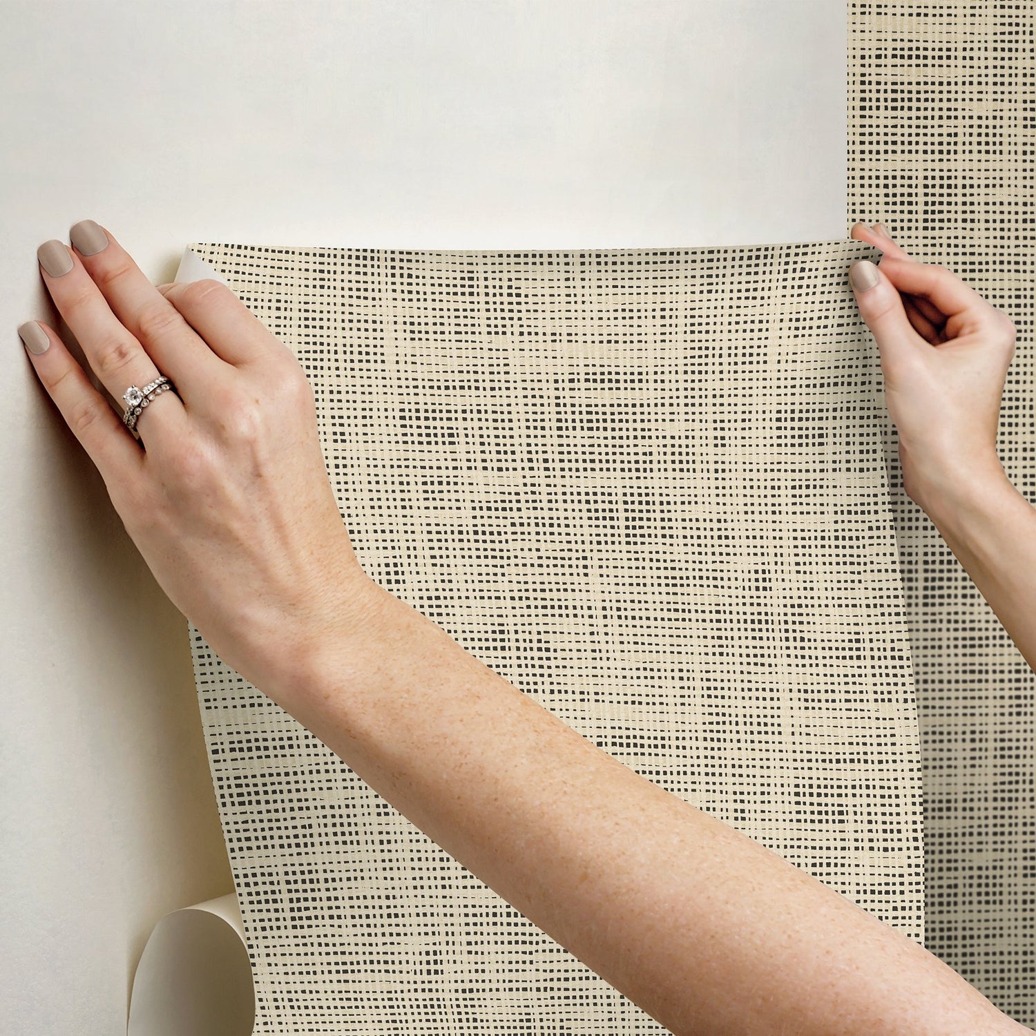 Nolan Black Faux Grasscloth Peel & Stick Wallpaper with Raised Ink Texture - NuWallpaper NUS6199