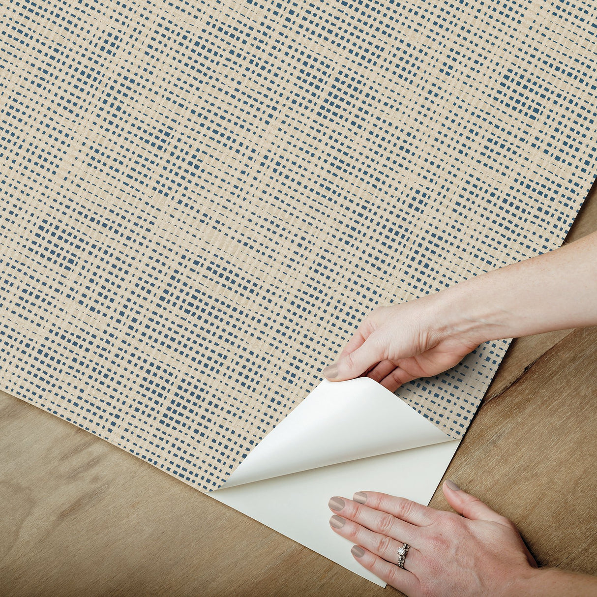 Nolan Blue Faux Grasscloth Peel & Stick Wallpaper with Raised Ink Texture - NuWallpaper NUS6200