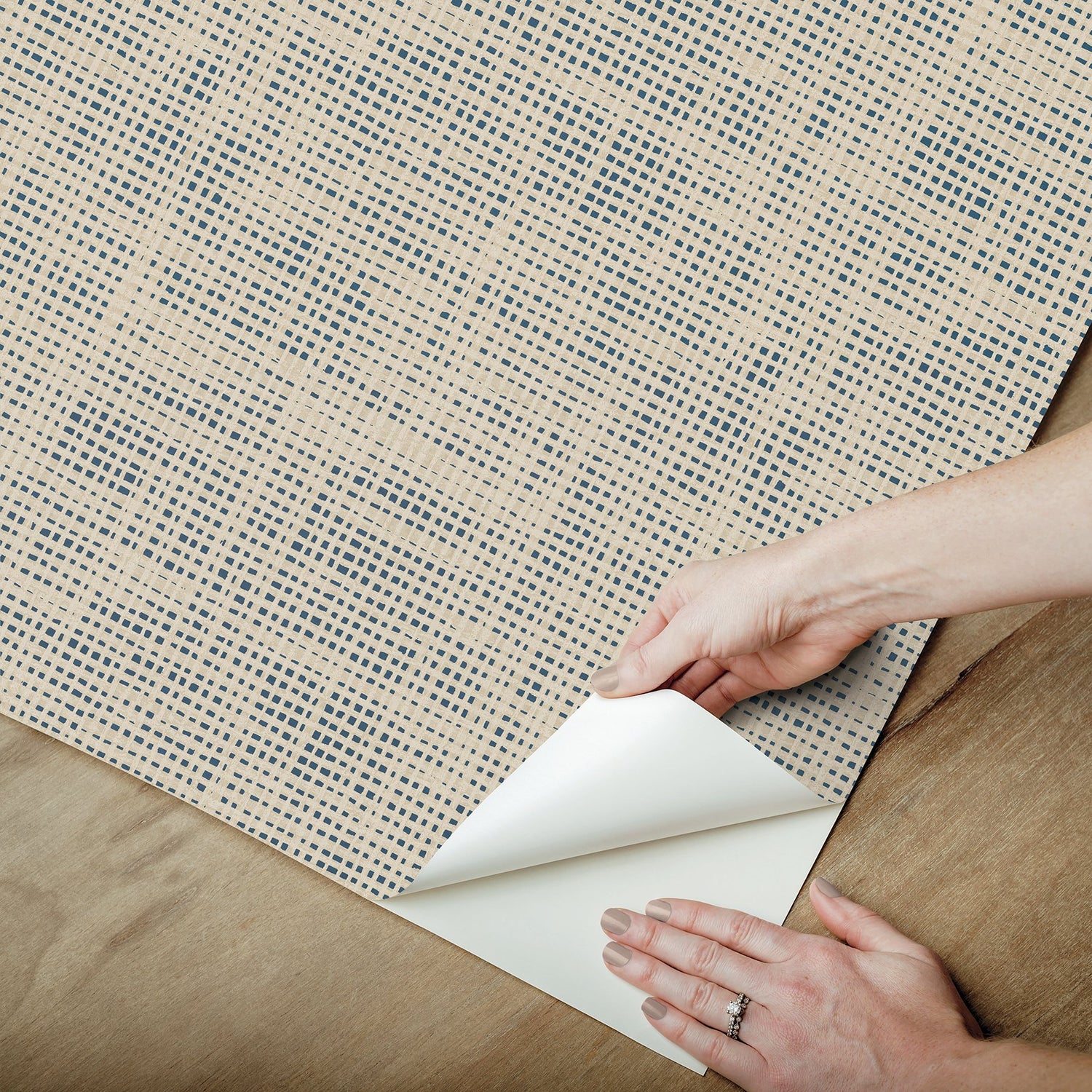 Nolan Blue Faux Grasscloth Peel & Stick Wallpaper with Raised Ink Texture - NuWallpaper NUS6200