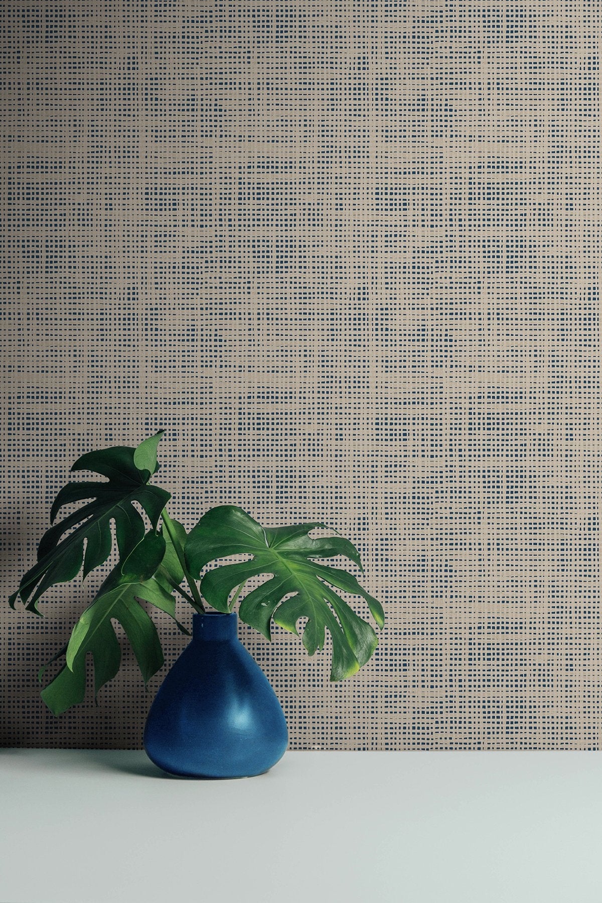 Nolan Blue Faux Grasscloth Peel & Stick Wallpaper with Raised Ink Texture - NuWallpaper NUS6200