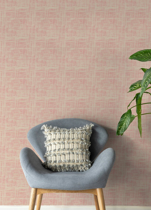 Nolan Pink Faux Grasscloth Peel & Stick Wallpaper with Raised Ink Texture - NuWallpaper NUS6201