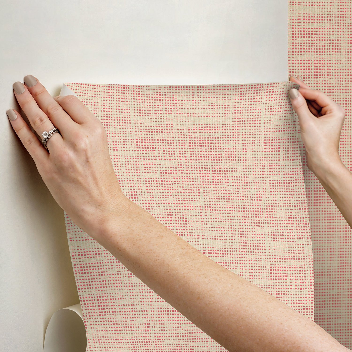 Nolan Pink Faux Grasscloth Peel & Stick Wallpaper with Raised Ink Texture - NuWallpaper NUS6201