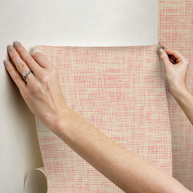 Nolan Pink Faux Grasscloth Peel & Stick Wallpaper with Raised Ink Texture - NuWallpaper NUS6201