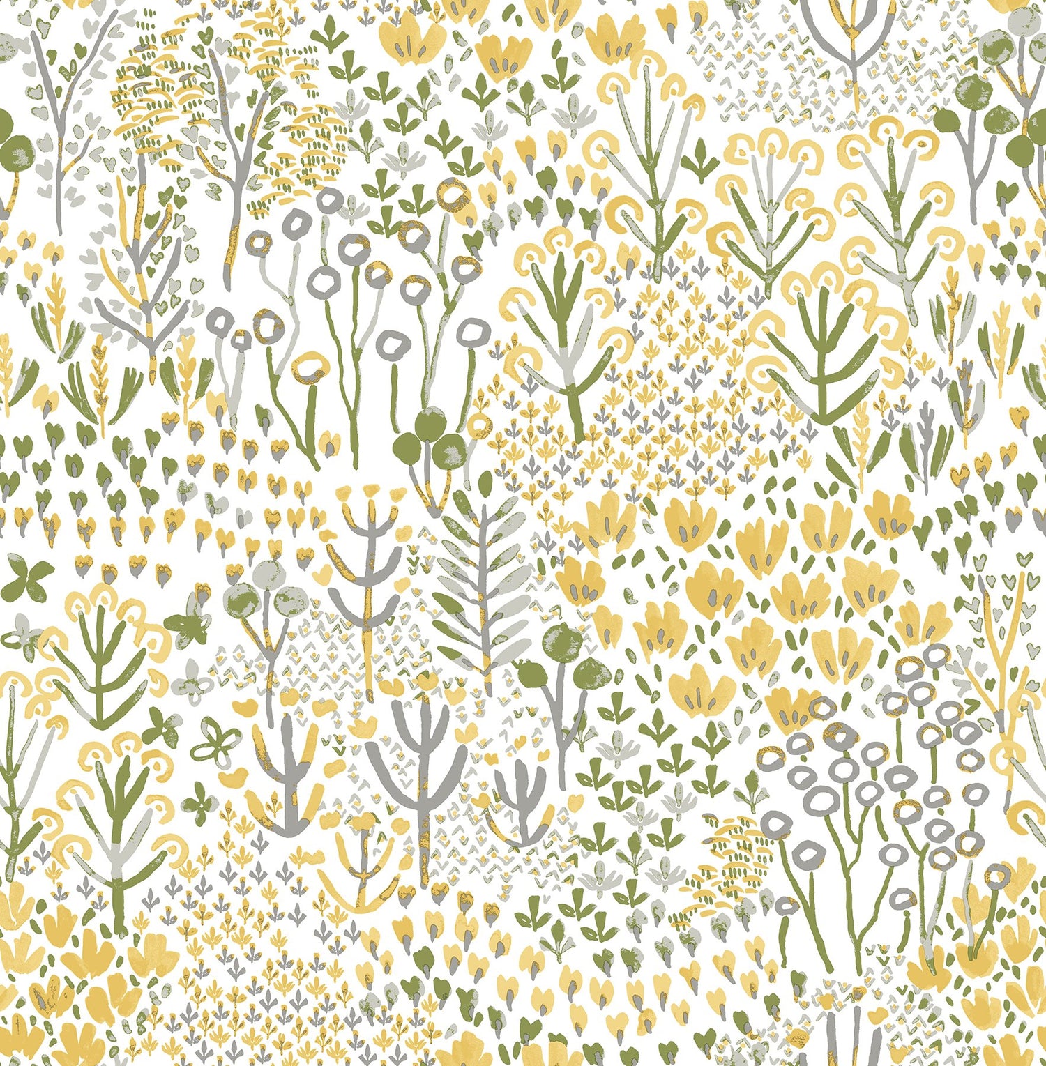 Flower Parade Yellow Peel & Stick Wallpaper with Modern Botanical Floral Pattern - NuWallpaper NUS6211