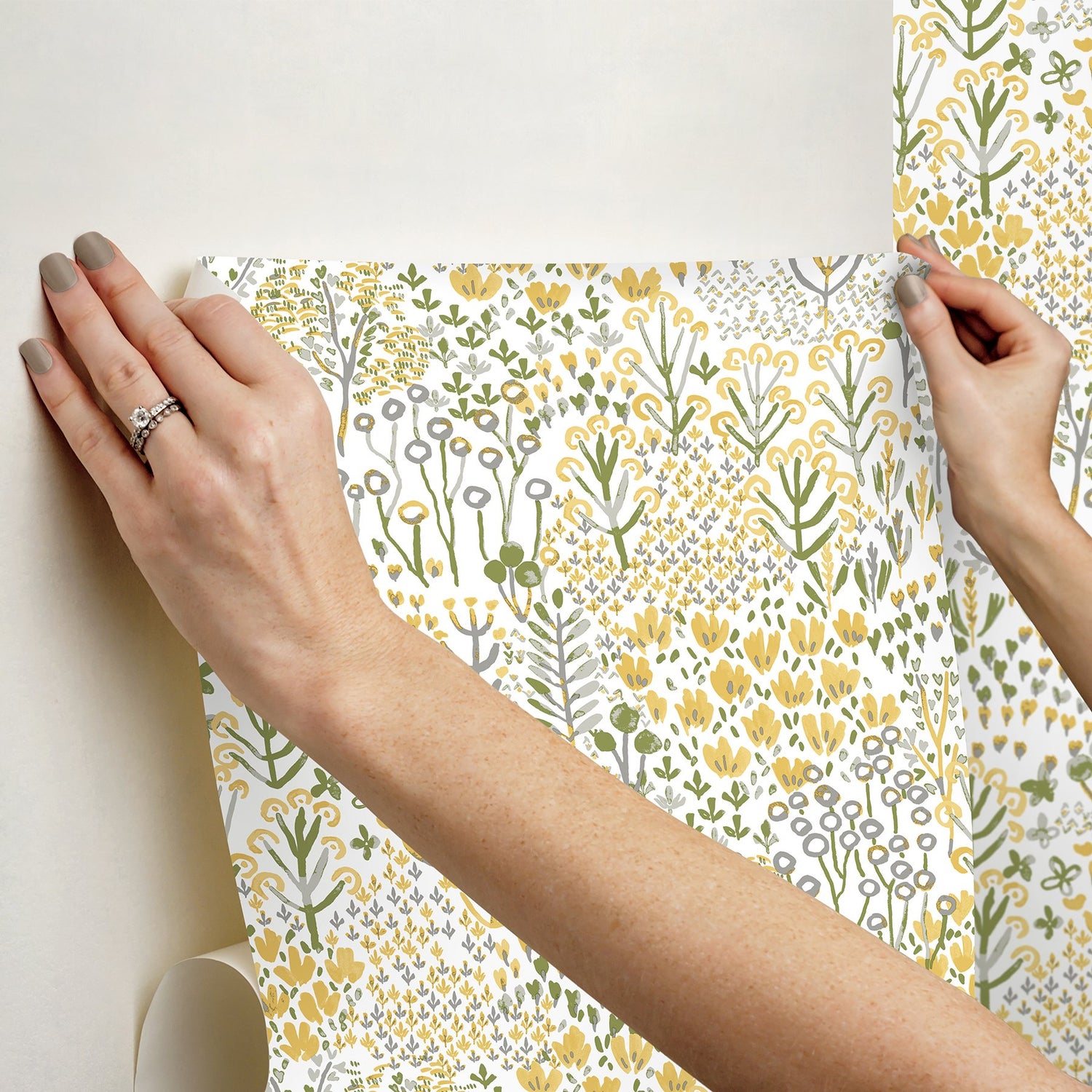 Flower Parade Yellow Peel & Stick Wallpaper with Modern Botanical Floral Pattern - NuWallpaper NUS6211