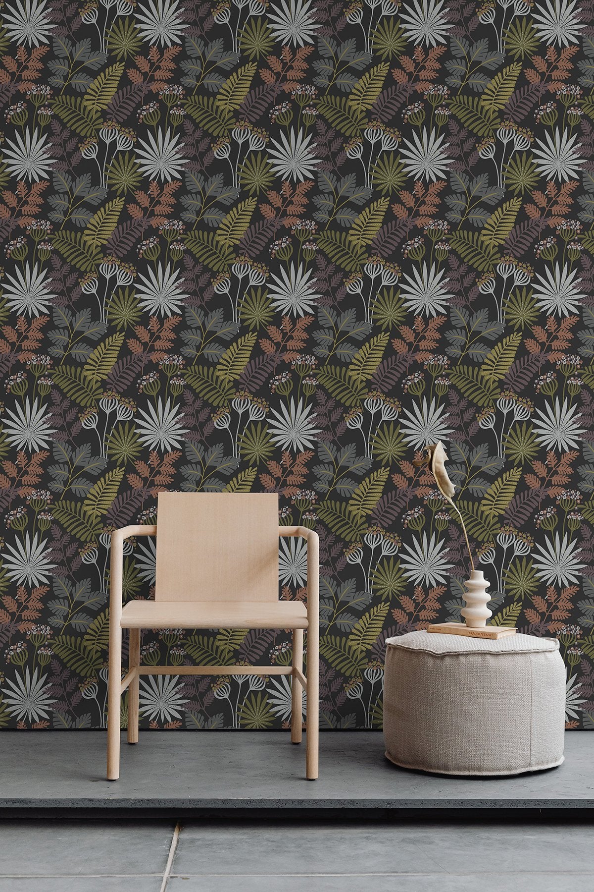 Marajo Black Peel & Stick Wallpaper with Botanical Leaves Motif - NuWallpaper NUS6214