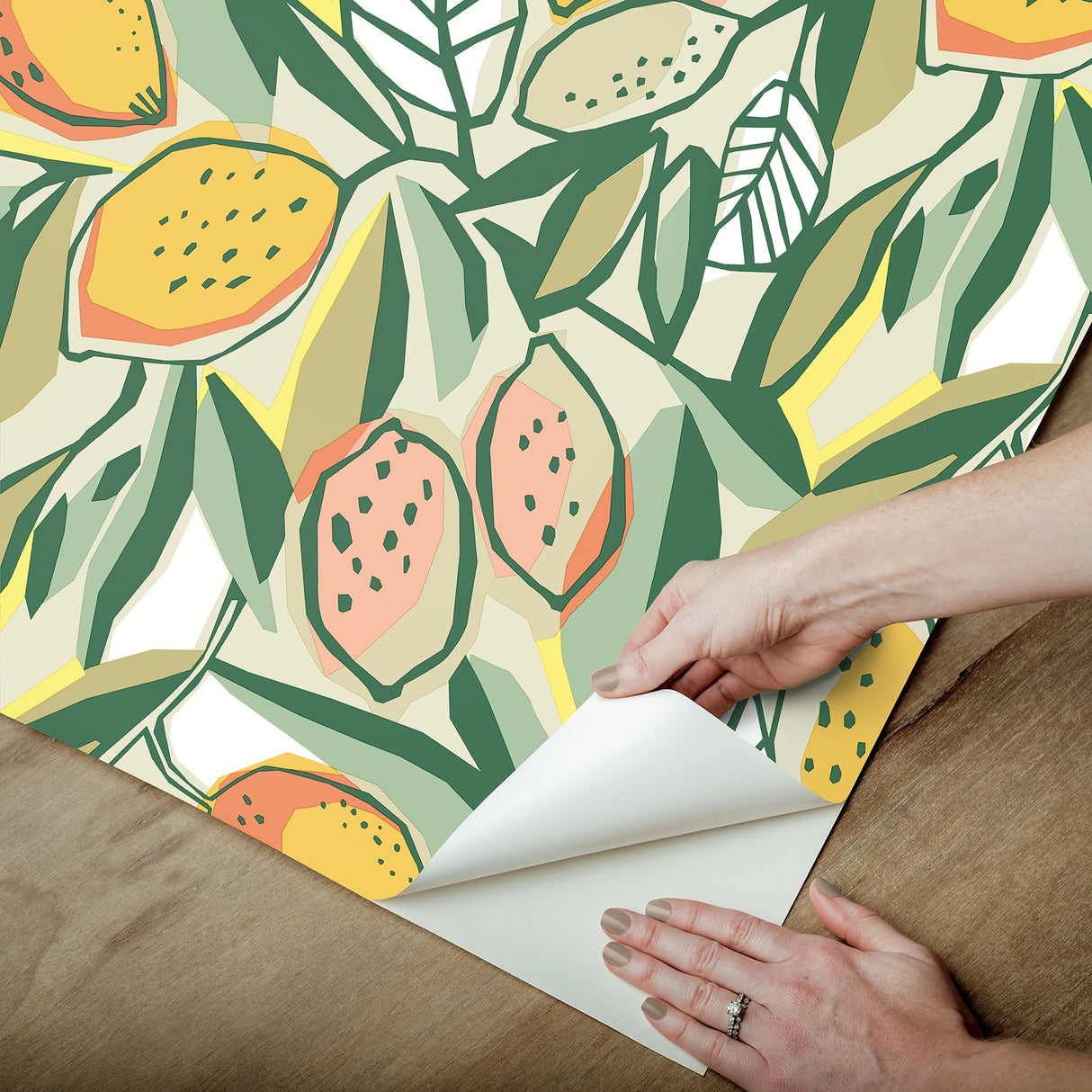 Main Squeeze Peach Peel & Stick Wallpaper with Modern Botanical Fruit Motif - NuWallpaper NUS6216