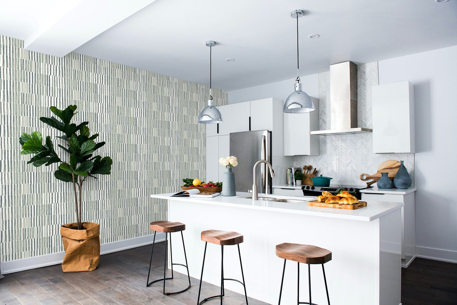 Kingston Grey Peel & Stick Wallpaper with Modern Stripes - NuWallpaper NUS6219