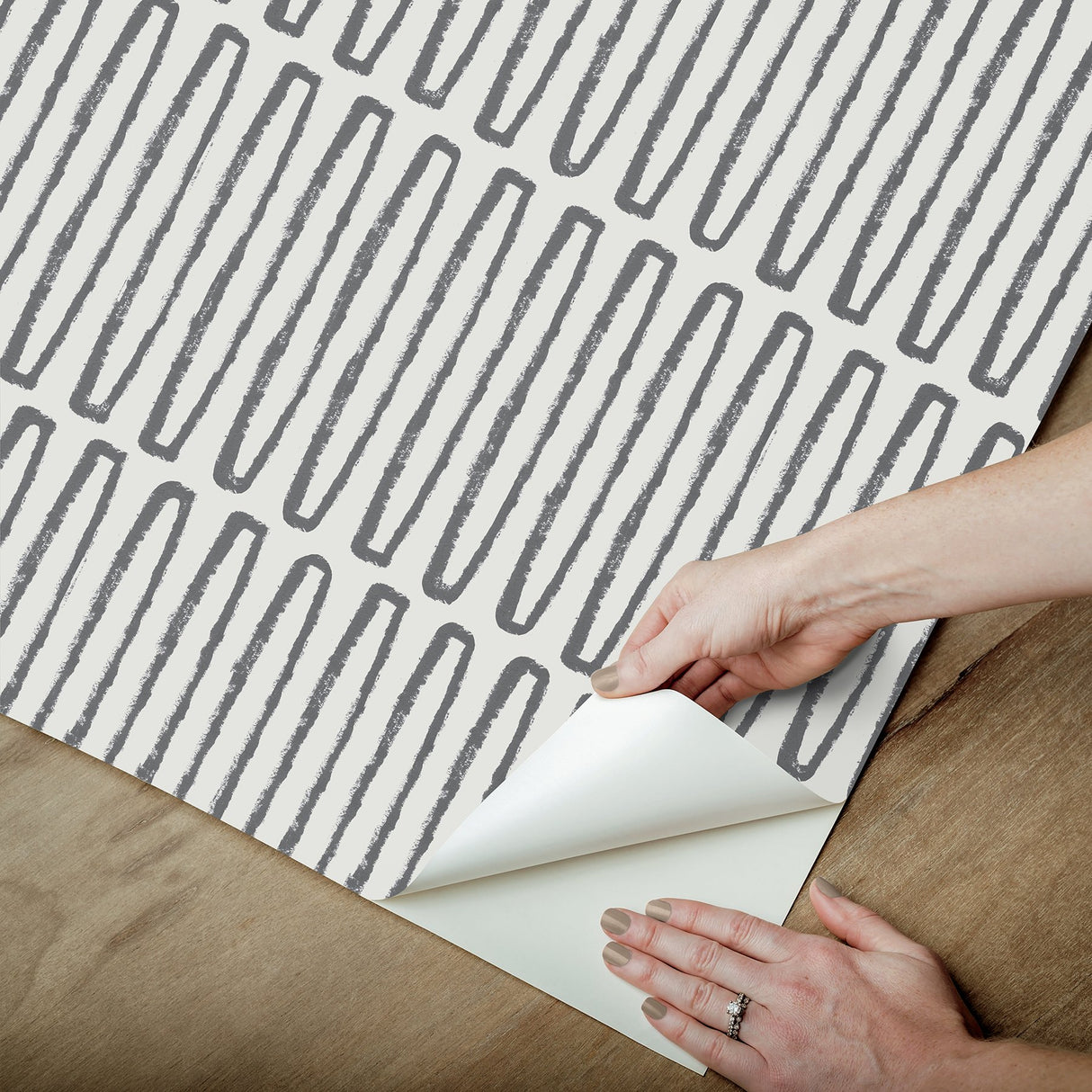 Porter Charcoal Peel & Stick Wallpaper with Retro Geometric Stripe Pattern - NuWallpaper NUS6220
