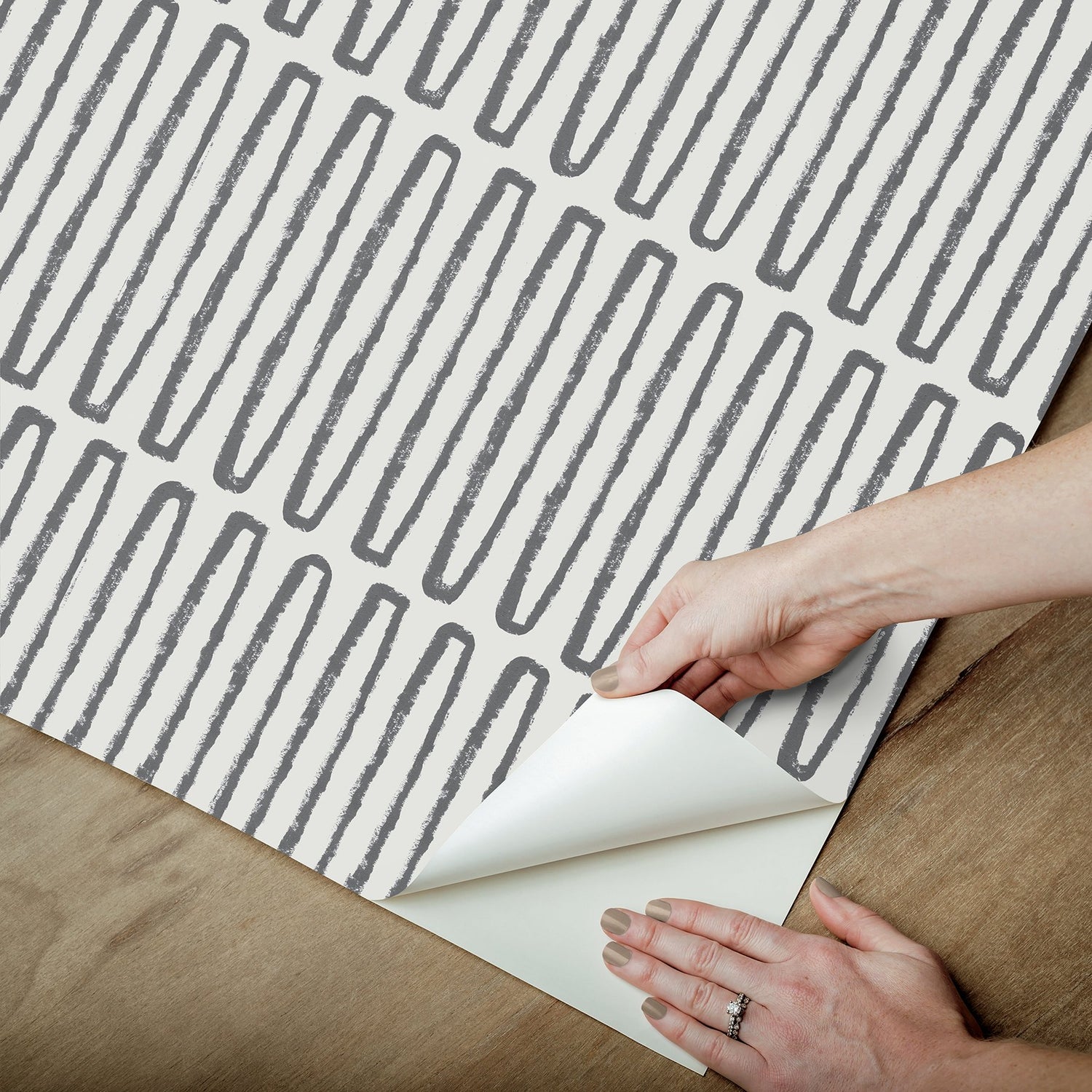 Porter Charcoal Peel & Stick Wallpaper with Retro Geometric Stripe Pattern - NuWallpaper NUS6220