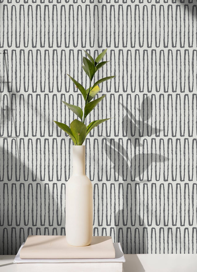 Porter Charcoal Peel & Stick Wallpaper with Retro Geometric Stripe Pattern - NuWallpaper NUS6220