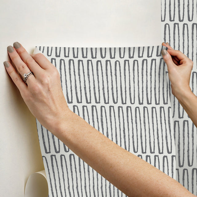 Porter Charcoal Peel & Stick Wallpaper with Retro Geometric Stripe Pattern - NuWallpaper NUS6220
