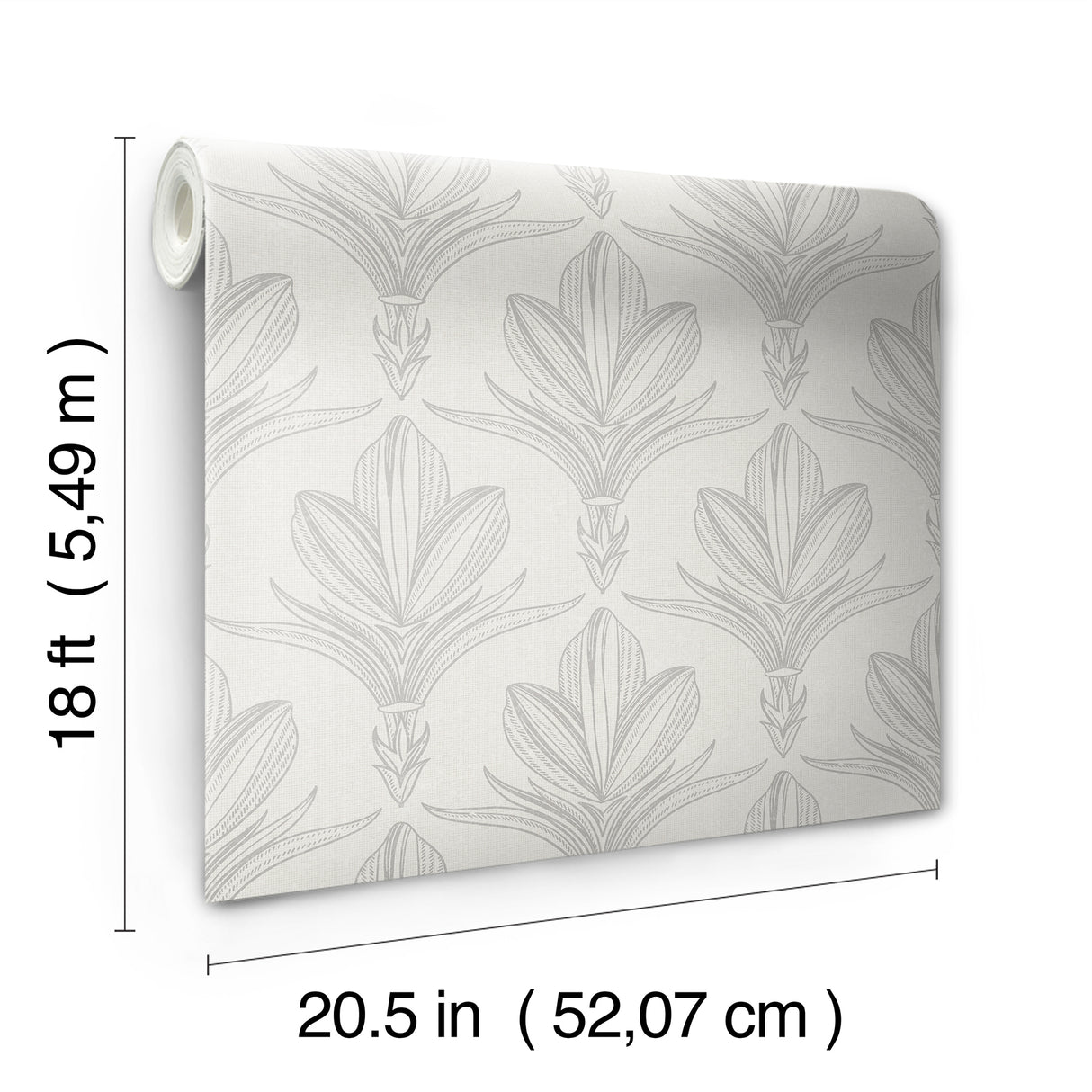 Larkyn Grey NuWallpaper Modern Soft Neutral Botanical Fleur de Lis Peel and Stick Wallpaper Perfect for Rental and DIY Home Decorating - NUS6373