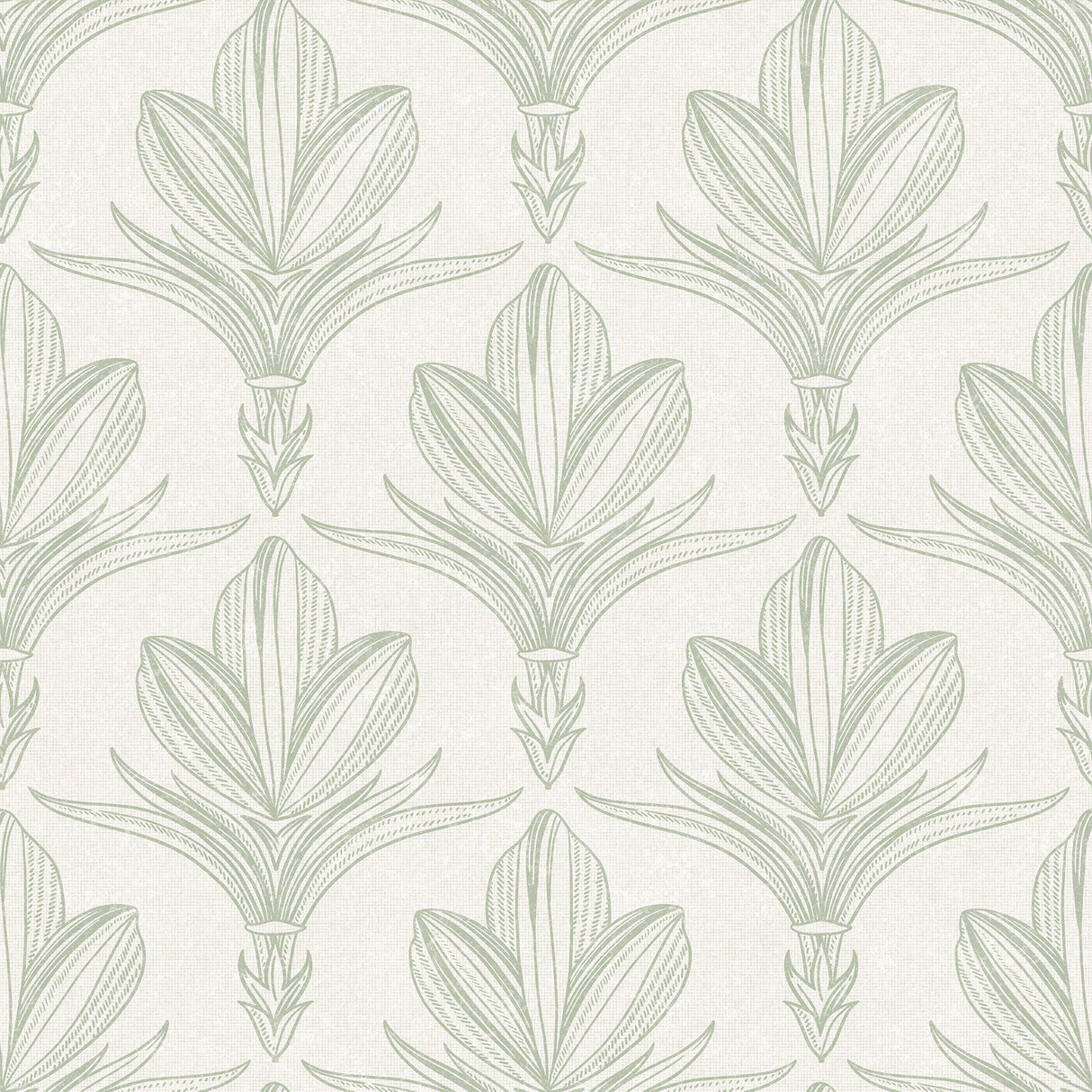 Larkyn Green Peel and Stick Wallpaper by NuWallpaper NUS6375 - Modern Botanical Fleur de Lis Pattern in Soft Green