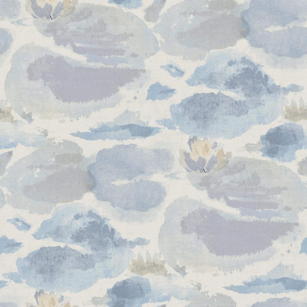 Water Lily Blue Peel and Stick Wallpaper by NuWallpaper NUS6419 - Painterly watercolor botanical design with soft blue water lily pads and cream blooms