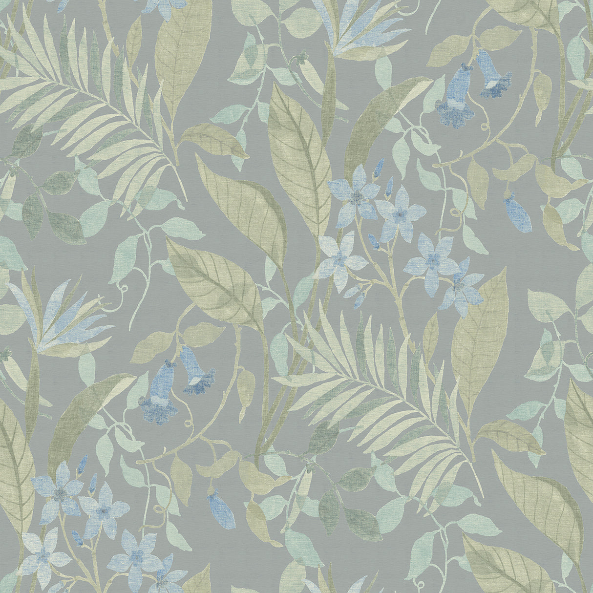 Jesinda Green Botanical Floral Peel and Stick Wallpaper with Muted Green and Blue Leaves by NuWallpaper NUS6426