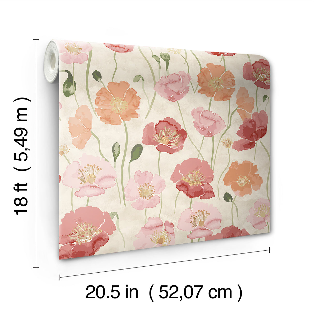 Adelia Pastel Peel and Stick Wallpaper by NuWallpaper Painterly Pink and Orange Watercolor Poppy Floral Botanical Transitional Design NUS6428