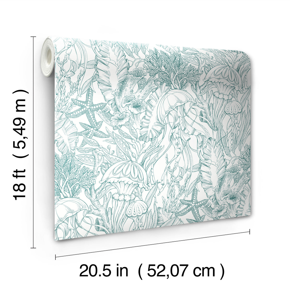 Under the Sea Teal by NuWallpaper Nautical Illustrated Ocean Seascape with Jellyfish Coral and Starfish Peel and Stick Wallpaper - NUS6495