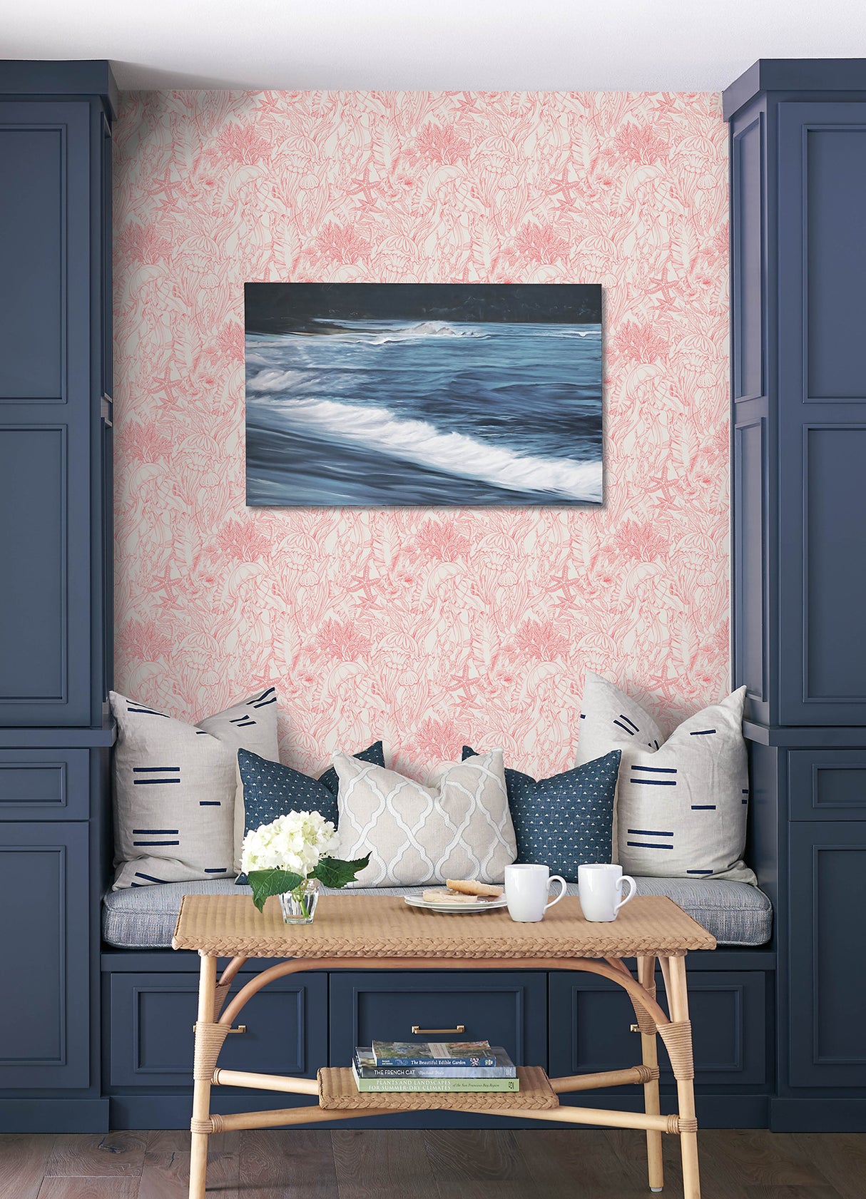 Under the Sea Coral by NuWallpaper Illustrative Coral Taupe Jellyfish Marine Biology Seascape Peel and Stick Wallpaper - NUS6496
