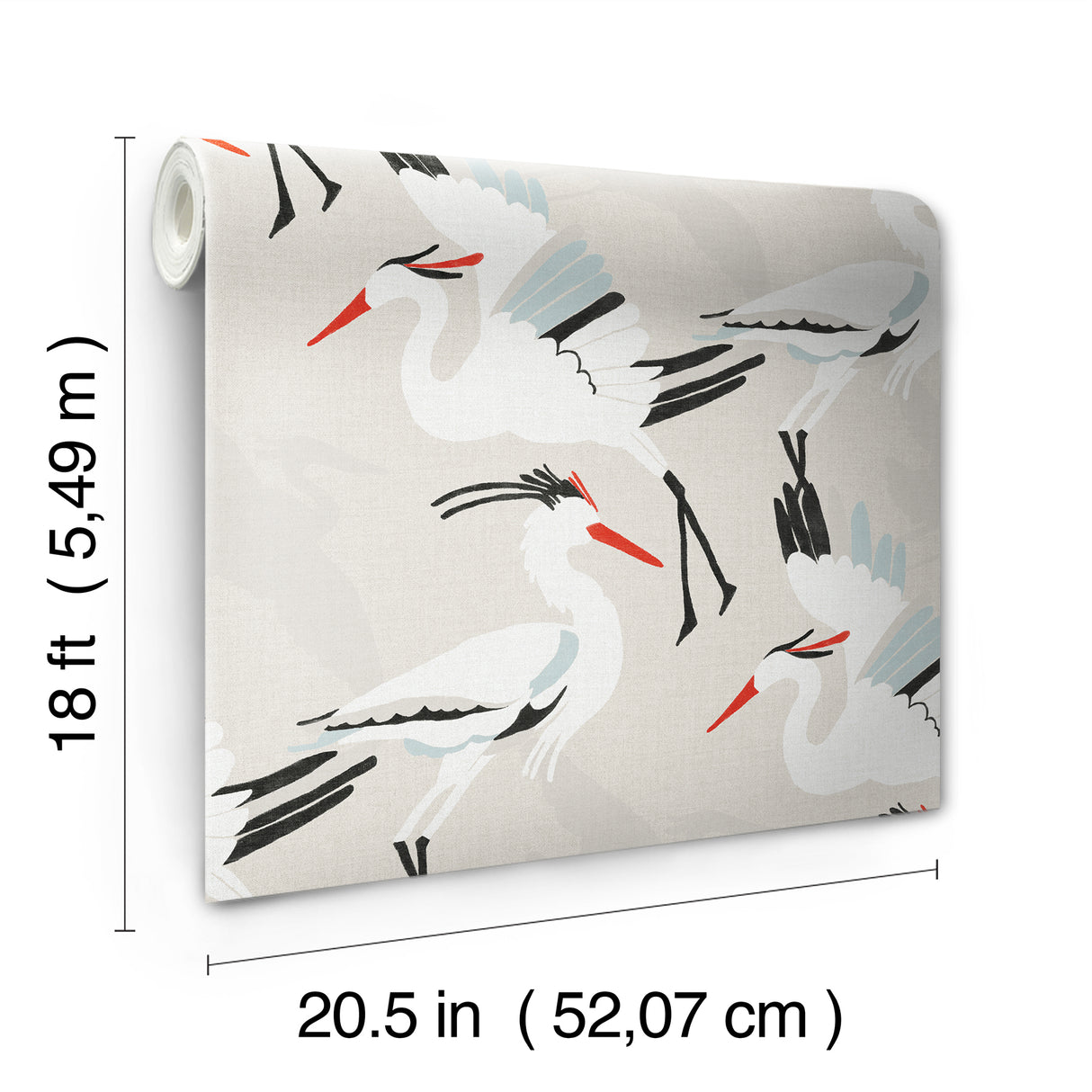 Coastal Wings Tan by NuWallpaper Coastal Crane Bird Peel and Stick Wallpaper with Linen Texture in Tan Black and Red Accents - NUS6500