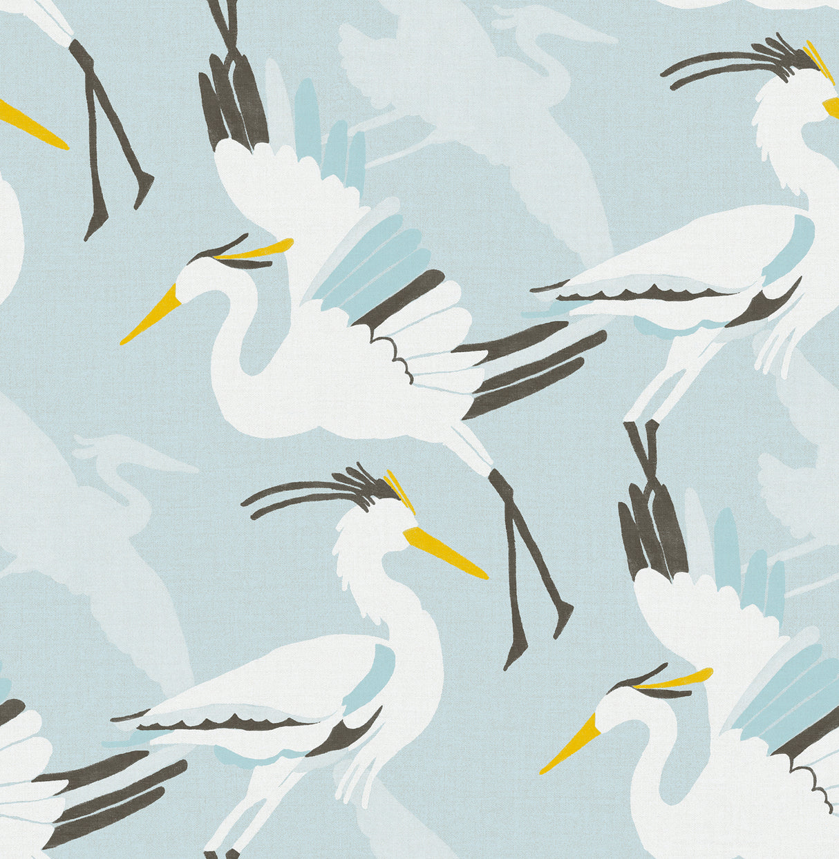 Coastal Wings Blue Peel and Stick Wallpaper by NuWallpaper NUS6501 featuring crane egret bird pattern in blue and white