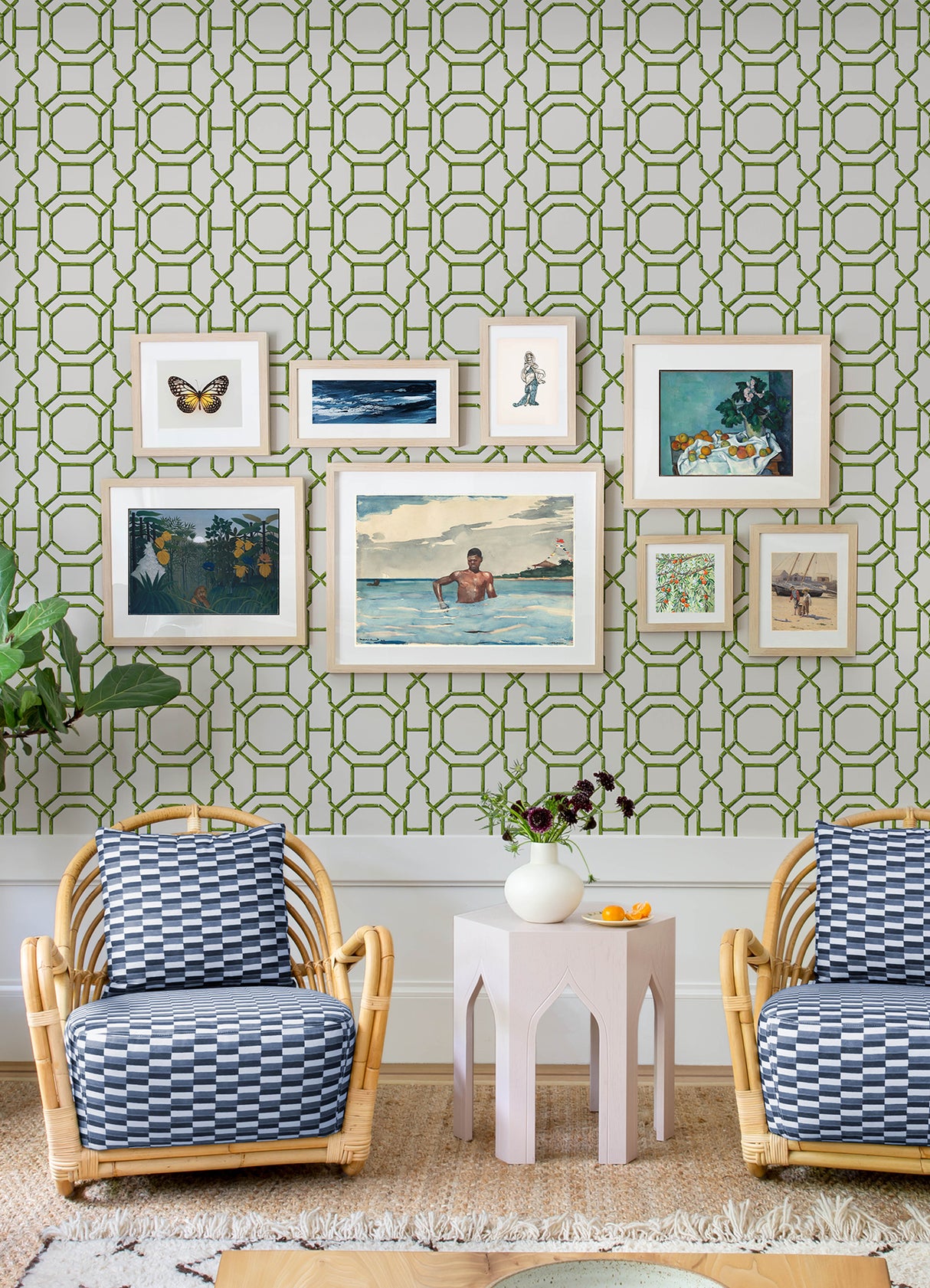Sanya Green by NuWallpaper Fully Removable Bamboo Trellis Geometric Peel and Stick Wallpaper Ideal for Rentals and DIY Home Decor - NUS6505