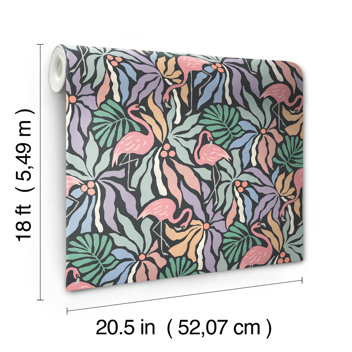 Flamingo Fun Black by WallPops Vibrant Tropical Flamingo and Lush Botanical Leaf Fully Removable Peel and Stick Wallpaper Roll - NUS6624