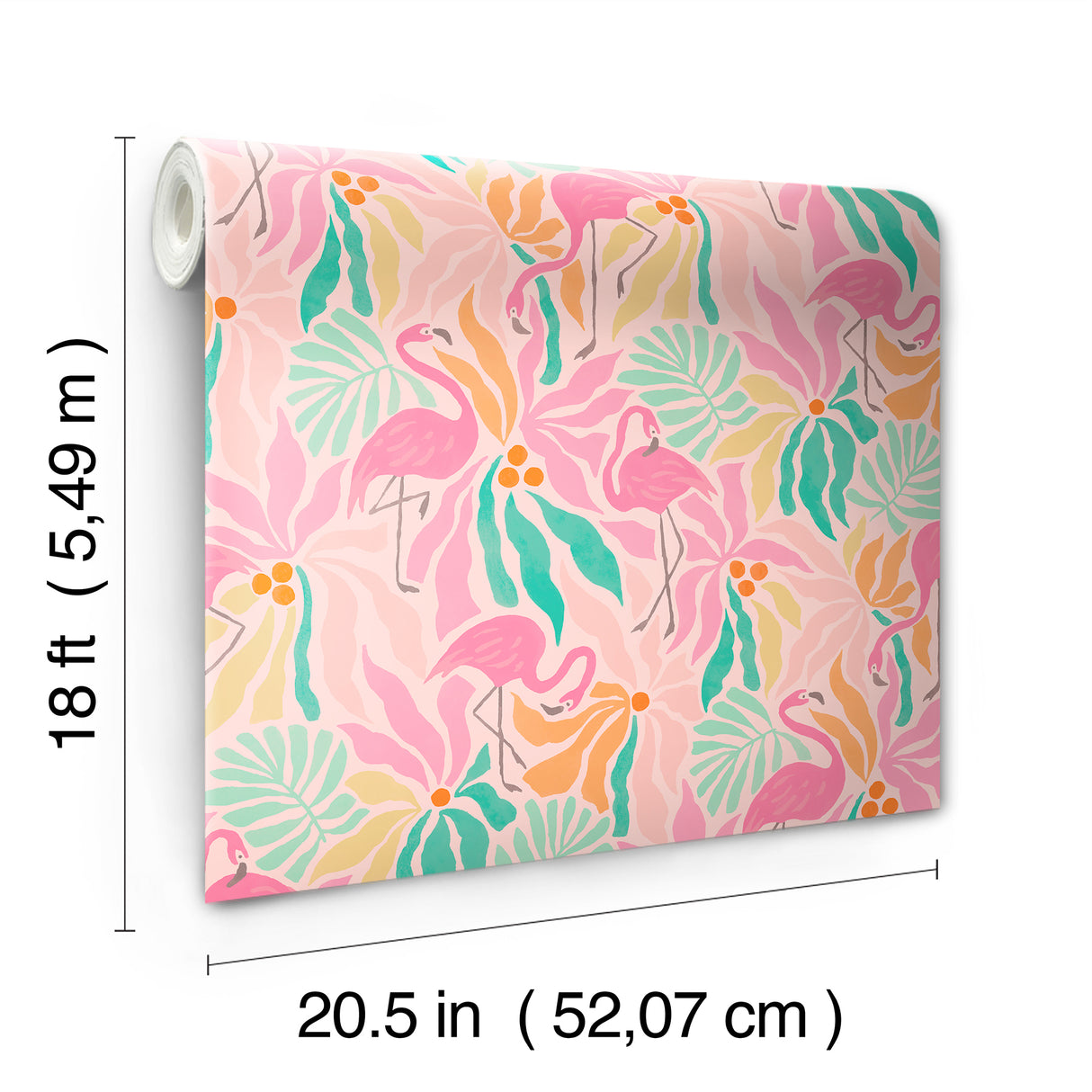 Flamingo Fun Pink and Green by WallPops Vibrant Tropical Flamingo Bird and Leafy Botanical Pattern Removable Peel and Stick Wallpaper - NUS6625
