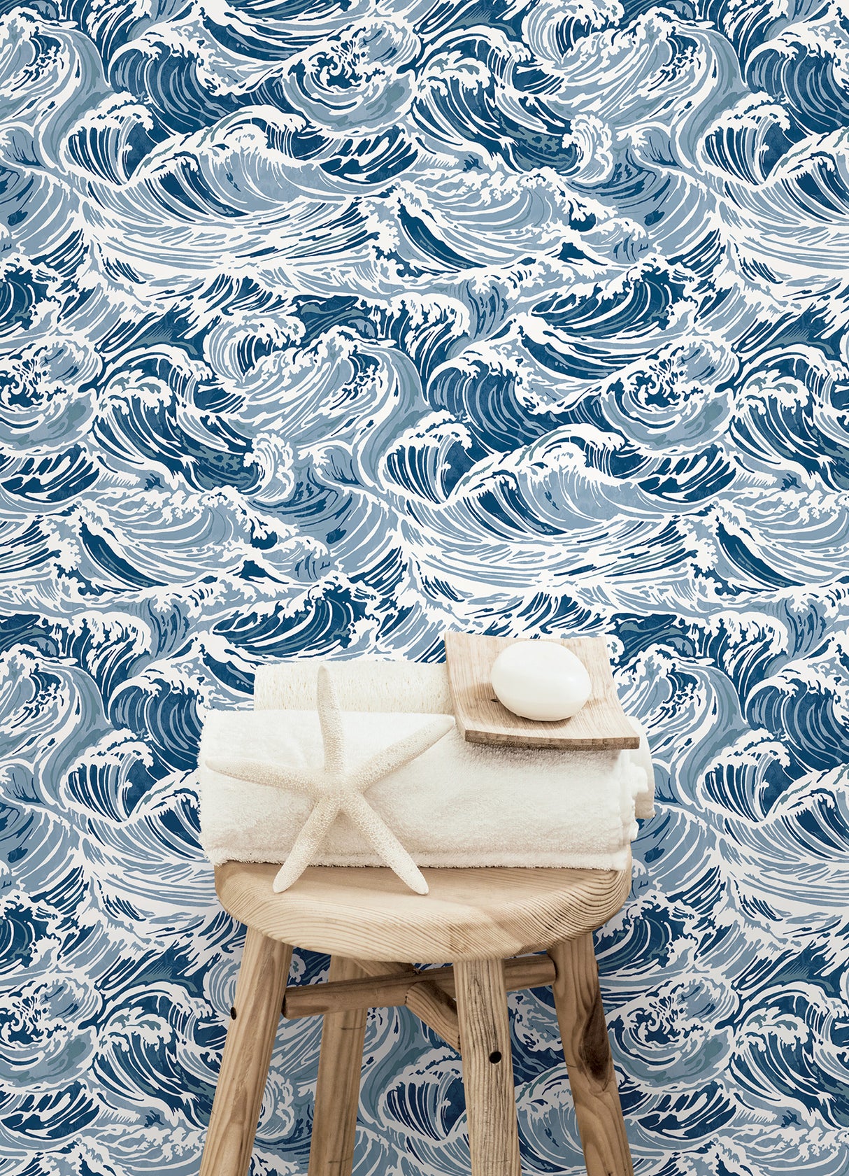 Crashing Waves Navy by WallPops Bold Coastal Ocean Peel and Stick Removable Vinyl Wallpaper for Bathrooms Bedrooms and Rentals NUS6629