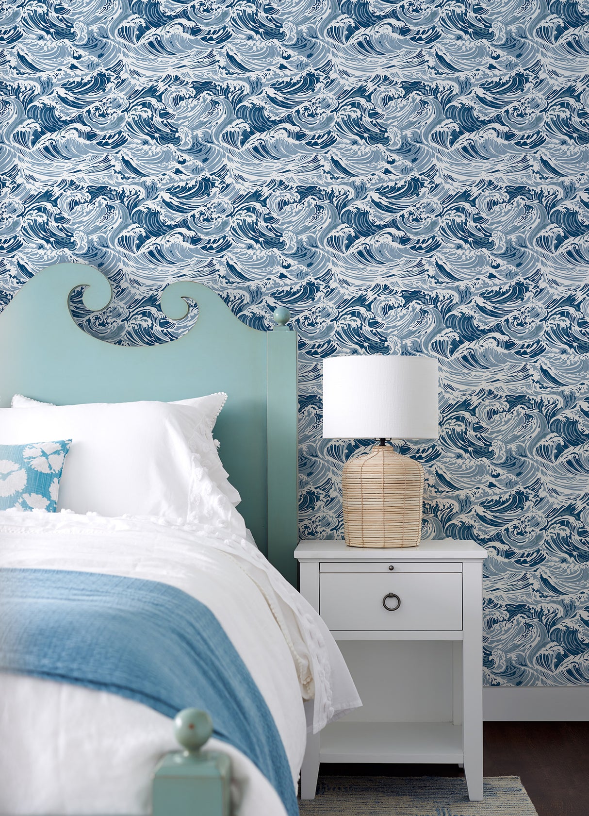 Crashing Waves Navy by WallPops Bold Coastal Ocean Peel and Stick Removable Vinyl Wallpaper for Bathrooms Bedrooms and Rentals NUS6629