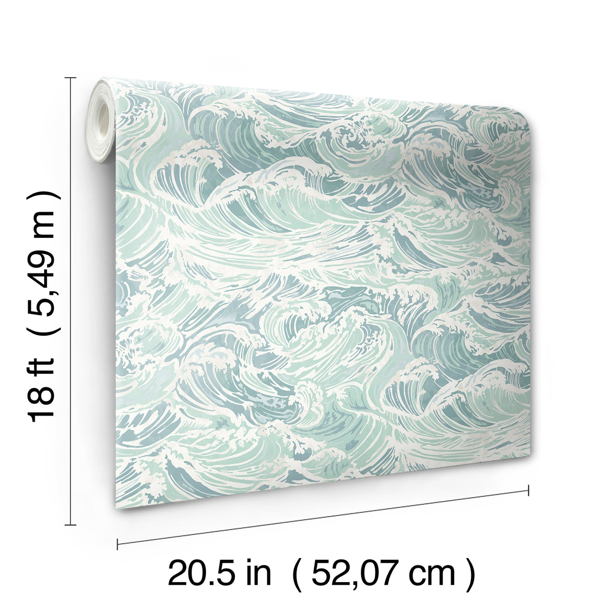 Crashing Waves Turquoise by WallPops Coastal Ocean Peel and Stick Removable Repositionable Vinyl Wallpaper Roll 20.5 in x 18 ft NUS6630
