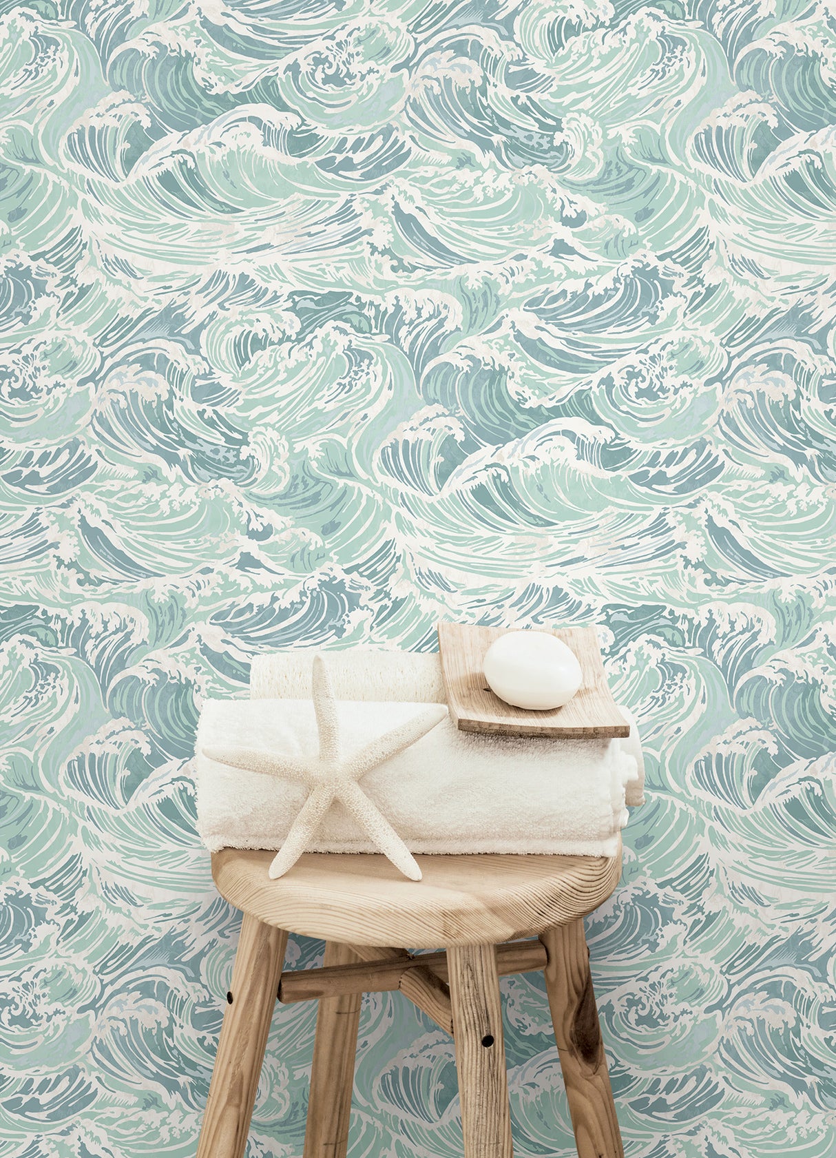 Crashing Waves Turquoise by WallPops Coastal Ocean Peel and Stick Removable Repositionable Vinyl Wallpaper Roll 20.5 in x 18 ft NUS6630