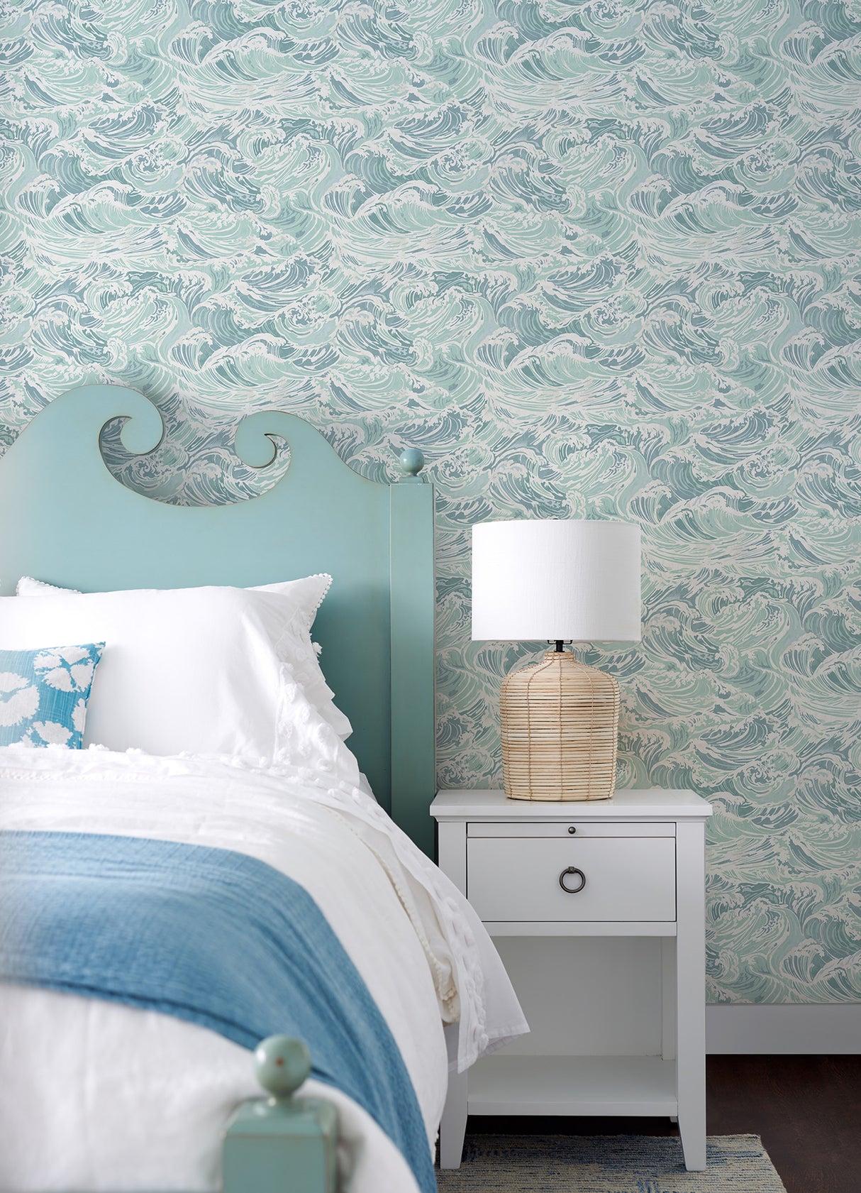 Crashing Waves Turquoise by WallPops Coastal Ocean Peel and Stick Removable Repositionable Vinyl Wallpaper Roll 20.5 in x 18 ft NUS6630