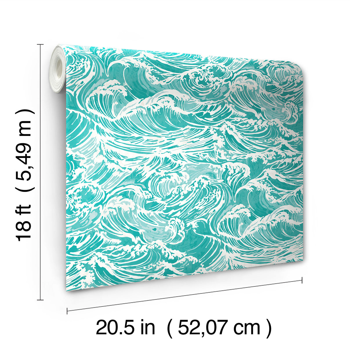Crashing Waves Teal by WallPops Coastal Ocean Wave Peel and Stick Wallpaper, Fully Removable and Repositionable 20.5 In x 18 Ft - NUS6631