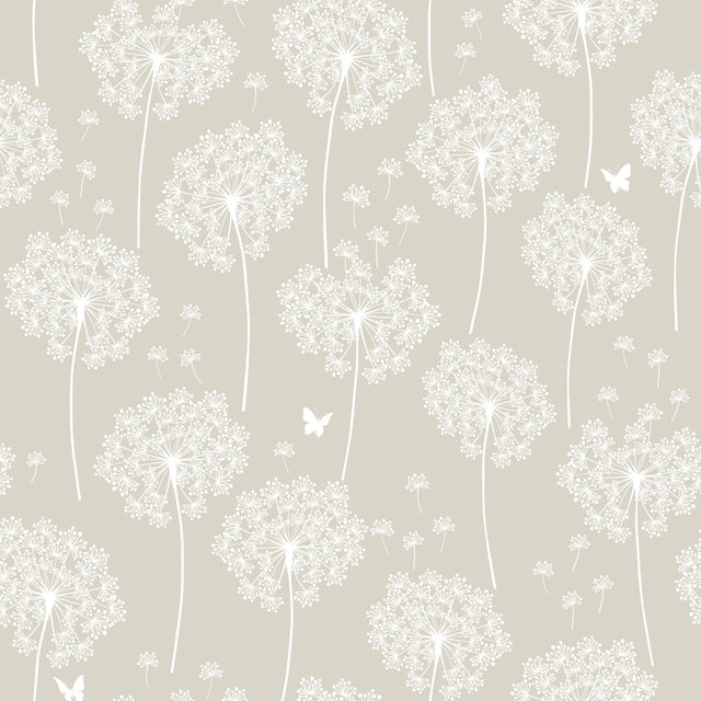 Dandelion Taupe Peel & Stick Wallpaper with Nature Motif - NuWallpaper NUW1651
