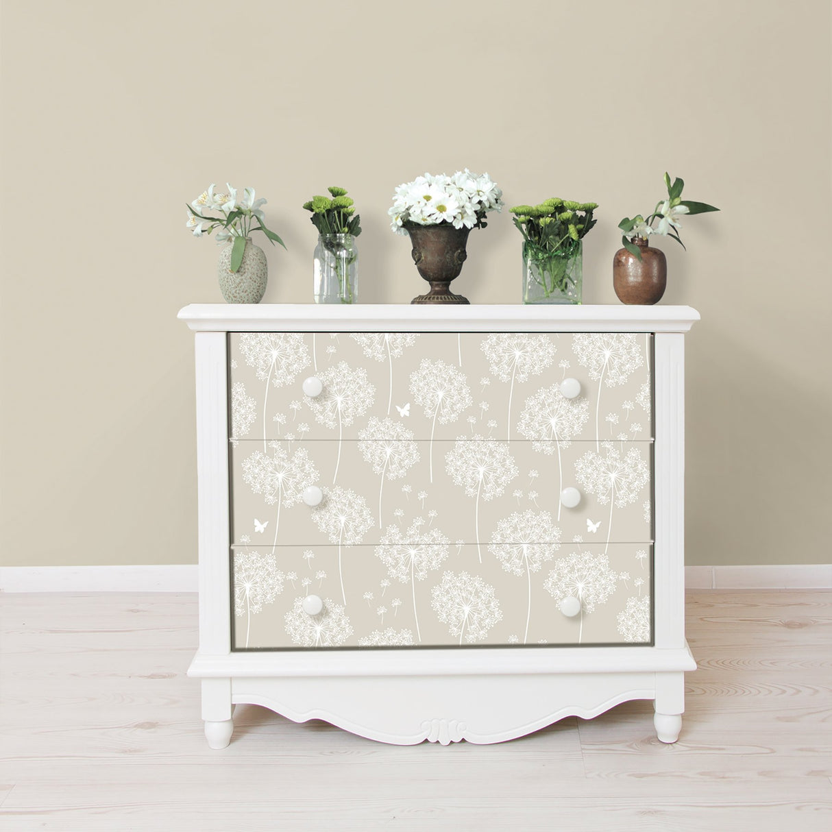 Dandelion Grey Peel & Stick Wallpaper with Nature Floral Motif - NuWallpaper NU1651