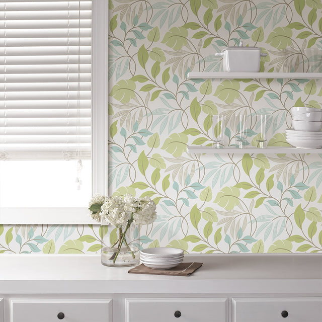 Green Meadow Peel & Stick Wallpaper Green with Nature Meadow Motif - NuWallpaper NUW1657