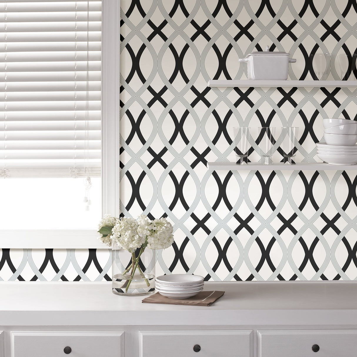 Black & Silver Lattice Peel & Stick Wallpaper - NuWallpaper NUW1658